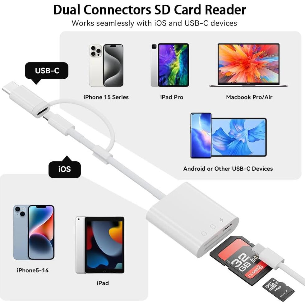 Lector de Tarjetas SD y Micro SD SUNTRSI con Carga para iPhone/iPad