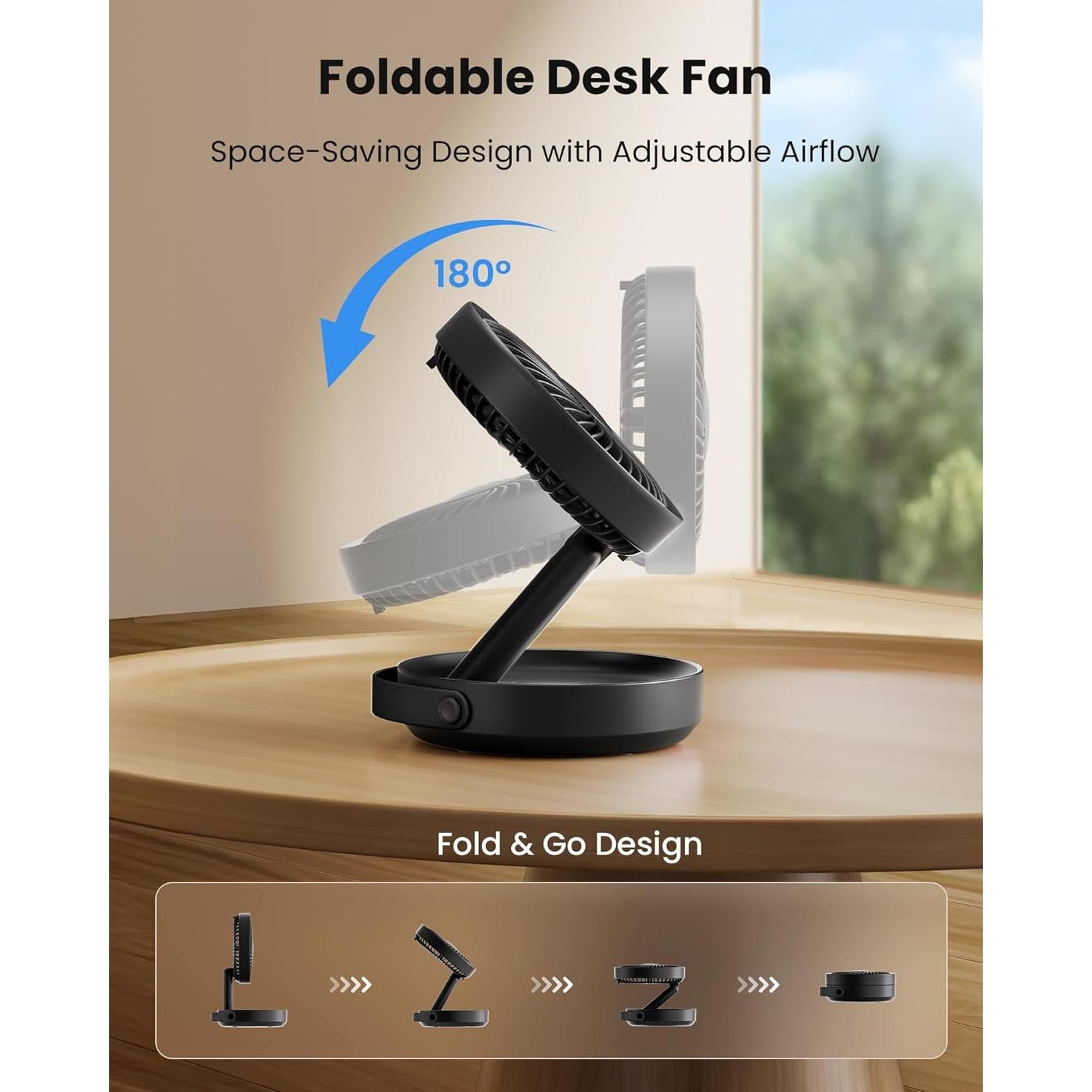 Ventilador de Mesa Plegable Gaiatop 6000mAh con Luz LED