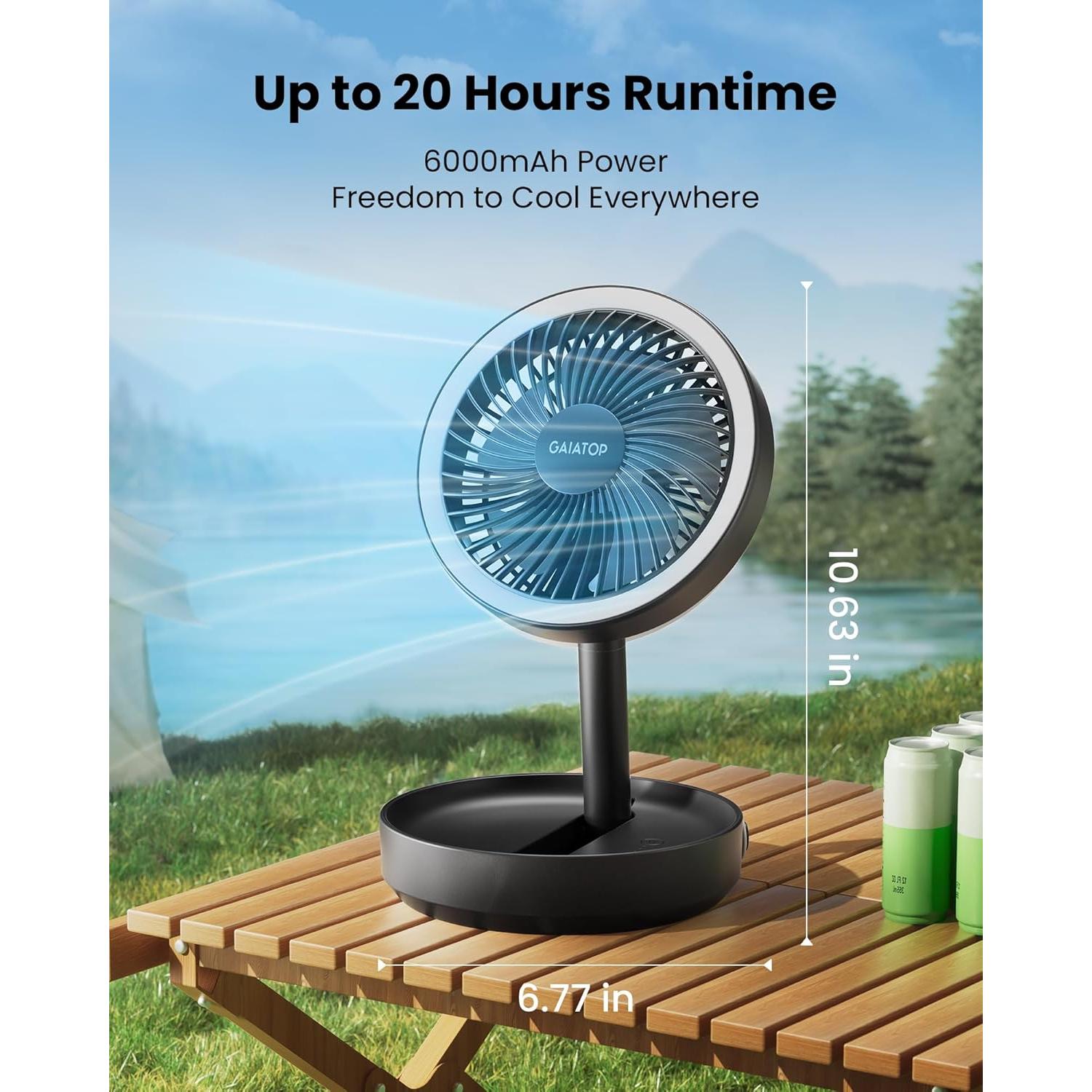 Ventilador de Mesa Plegable Gaiatop 6000mAh con Luz LED