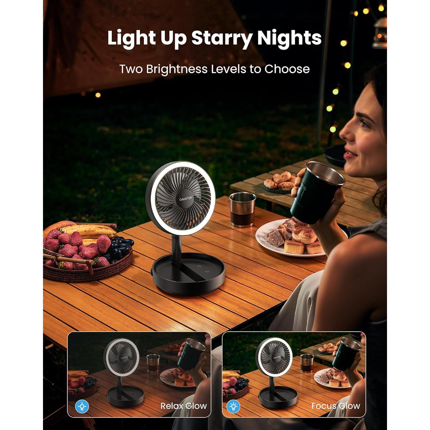 Ventilador de Mesa Plegable Gaiatop 6000mAh con Luz LED
