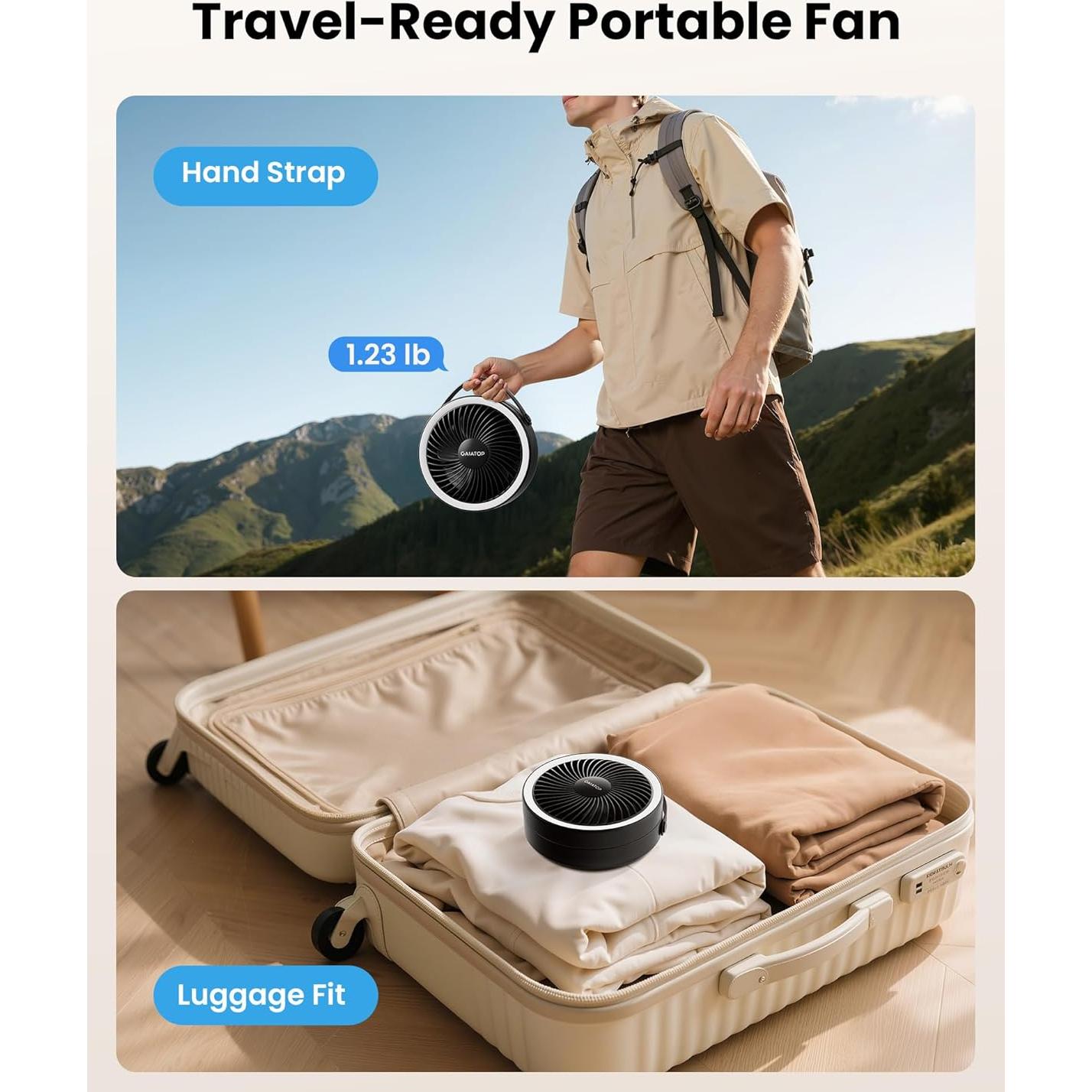 Ventilador de Mesa Plegable Gaiatop 6000mAh con Luz LED