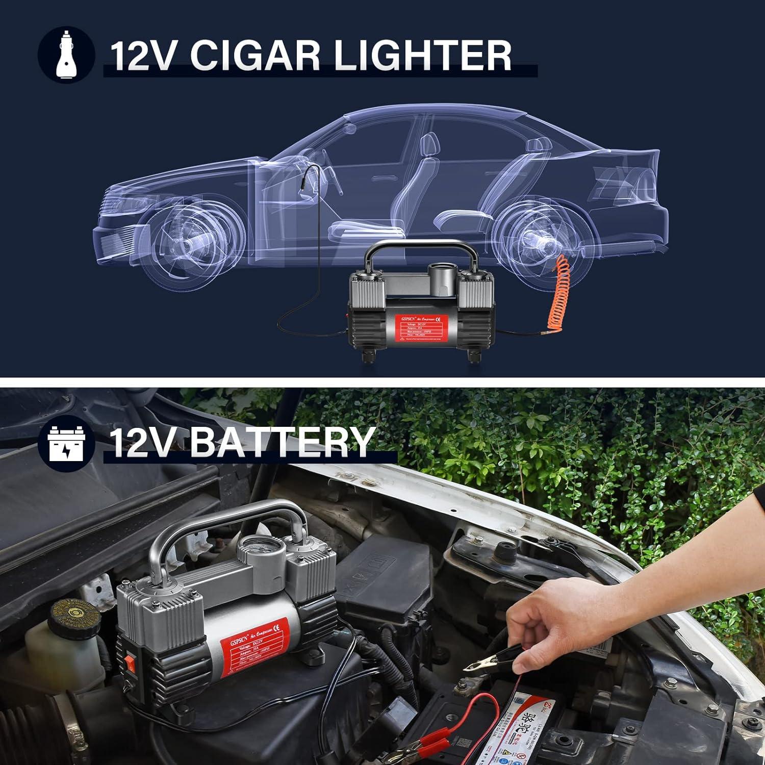 Compresor de Aire GSPSCN 12V Doble Cilindro 150PSI Titanio