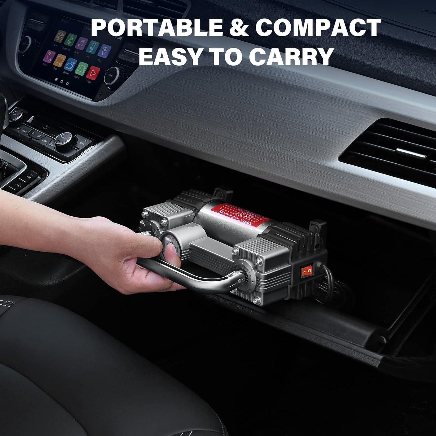 Compresor de Aire GSPSCN 12V Doble Cilindro 150PSI Titanio