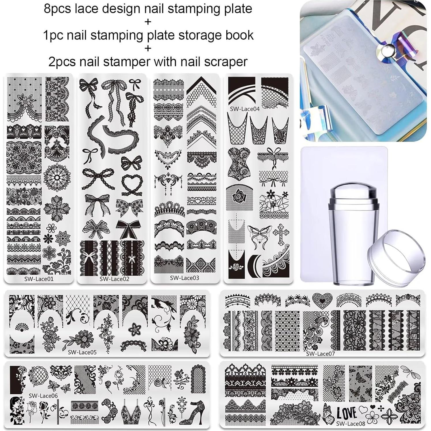 Kit de Estampado de Uñas STZPRONAIL - 11 Piezas Encaje