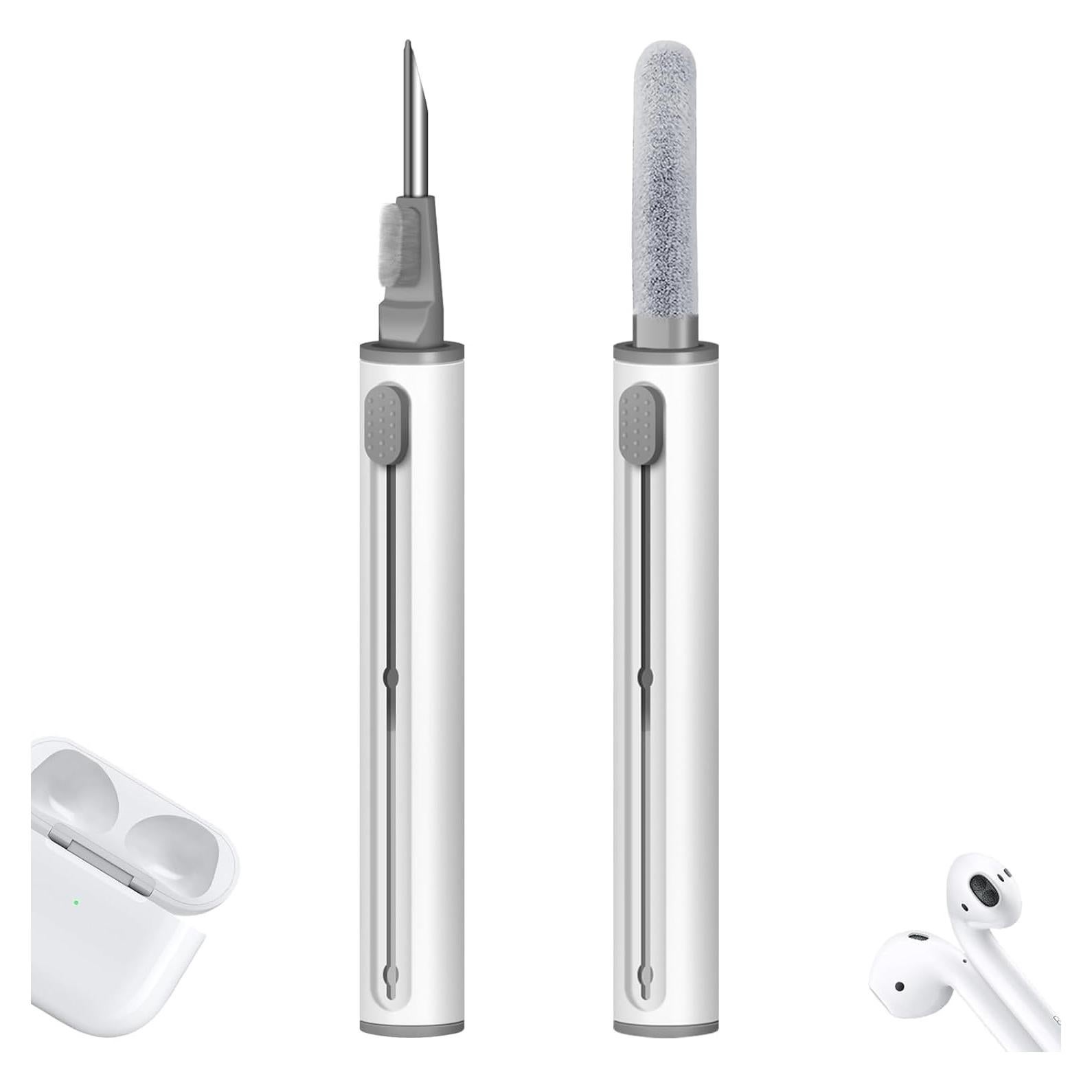 MOLOVA Cleaner Kit for Airpods Pro 1 2 3 Multi-Function 3 in 1 Cleaning Pen with Soft Brush Flocking Sponge for Bluetooth Earphones Case Cleaning Tools, 1 Piece(White)
