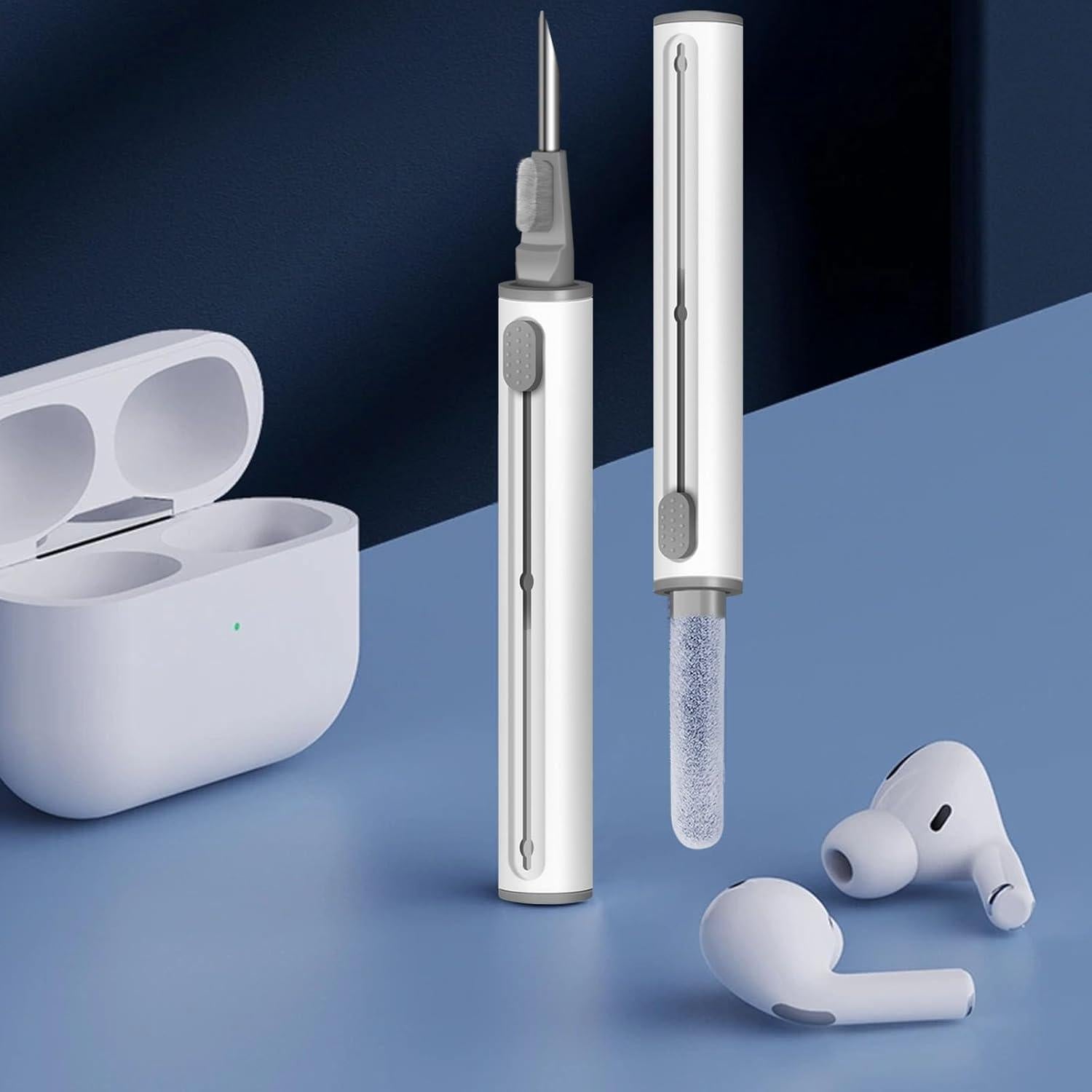 MOLOVA Cleaner Kit for Airpods Pro 1 2 3 Multi-Function 3 in 1 Cleaning Pen with Soft Brush Flocking Sponge for Bluetooth Earphones Case Cleaning Tools, 1 Piece(White)