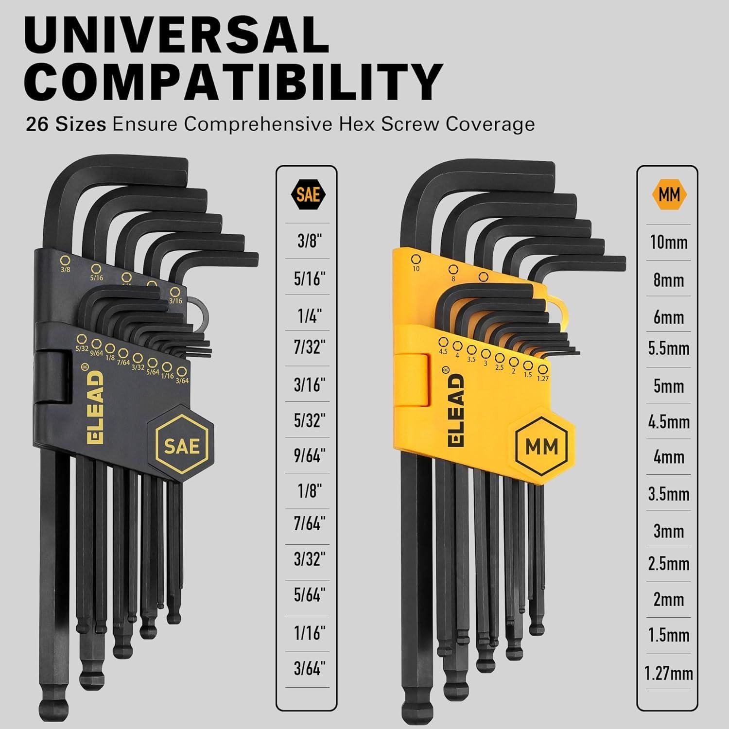 Juego de Llaves Allen ELEAD 27 Piezas Acero Cromo Vanadio