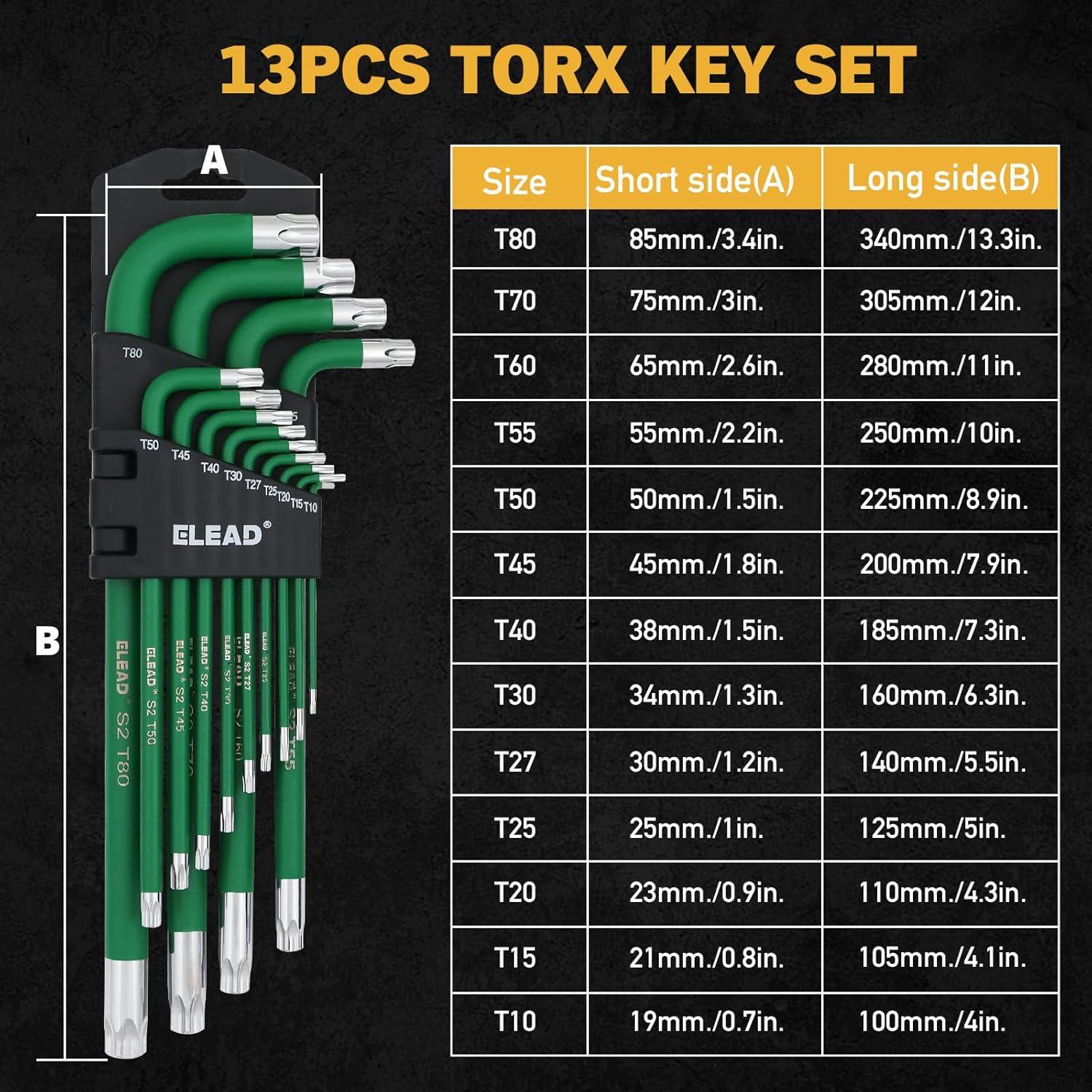 Conjunto de Llaves Torx Jumbo ELEAD 13 Piezas T10 a T80