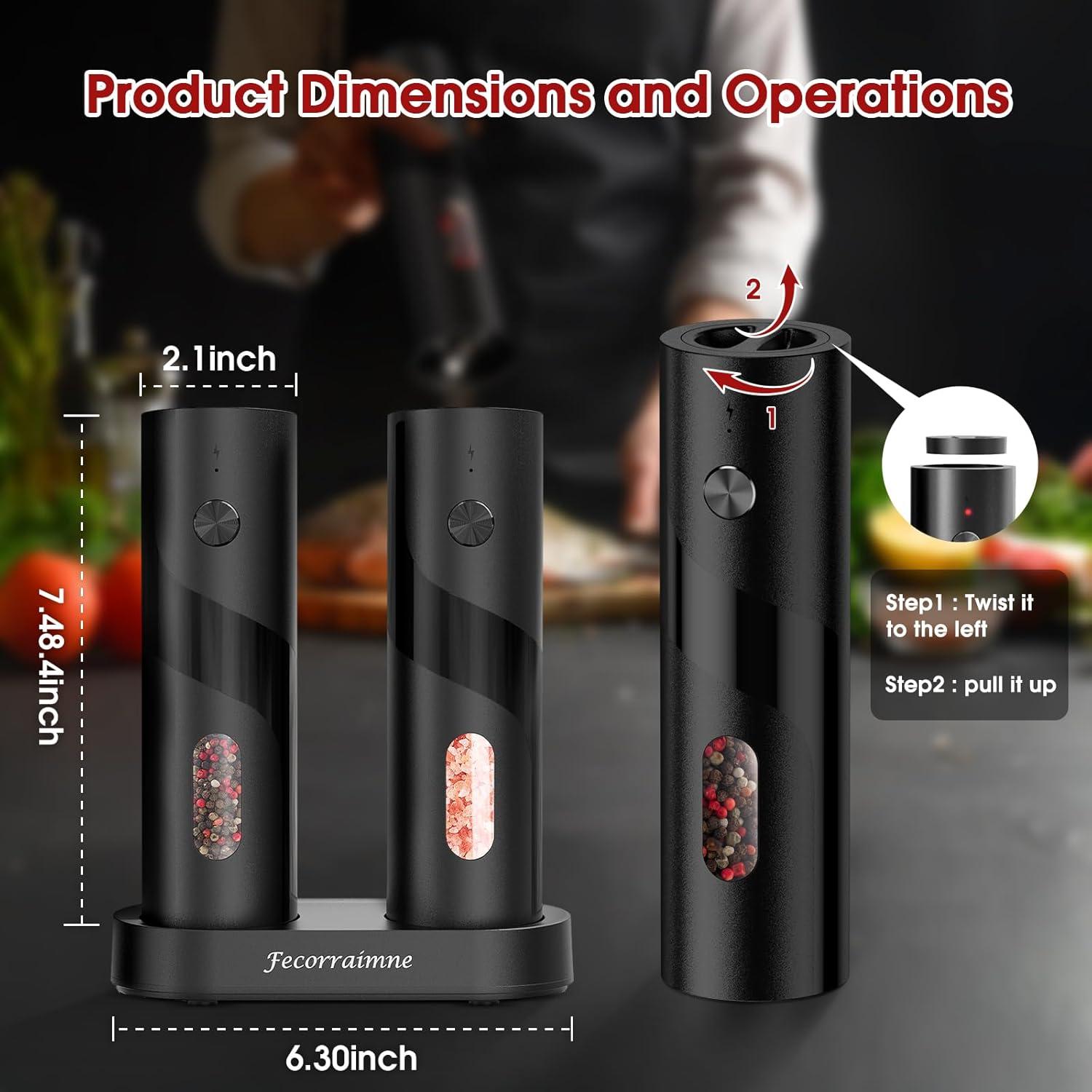 Juego de Molinillos Eléctricos de Sal y Pimienta Fecorraimne 110ml