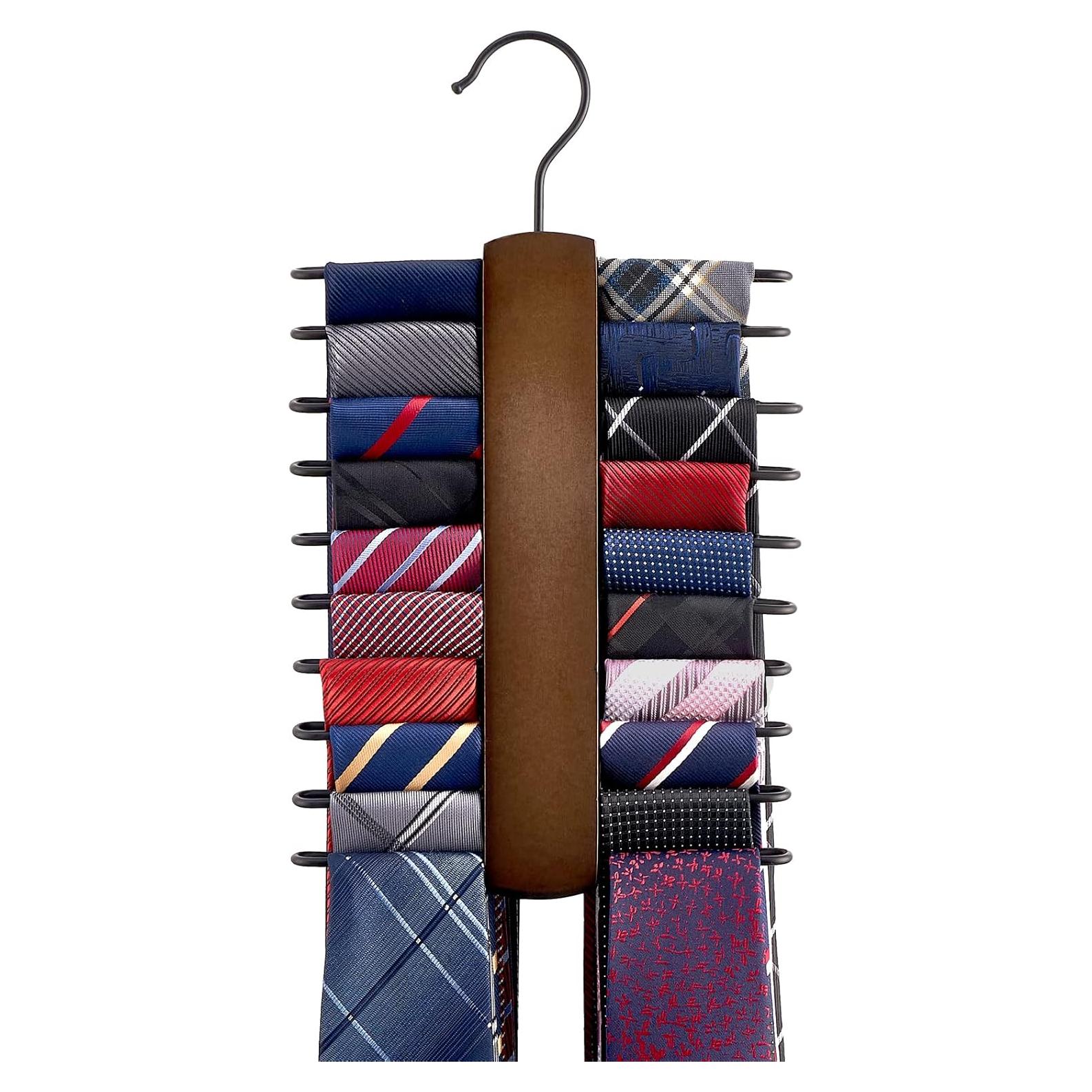 Organizador de Corbatas Mkono de Madera con 20 Ganchos Antideslizantes