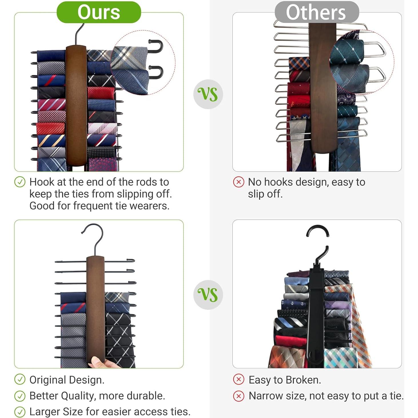 Organizador de Corbatas Mkono de Madera con 20 Ganchos Antideslizantes