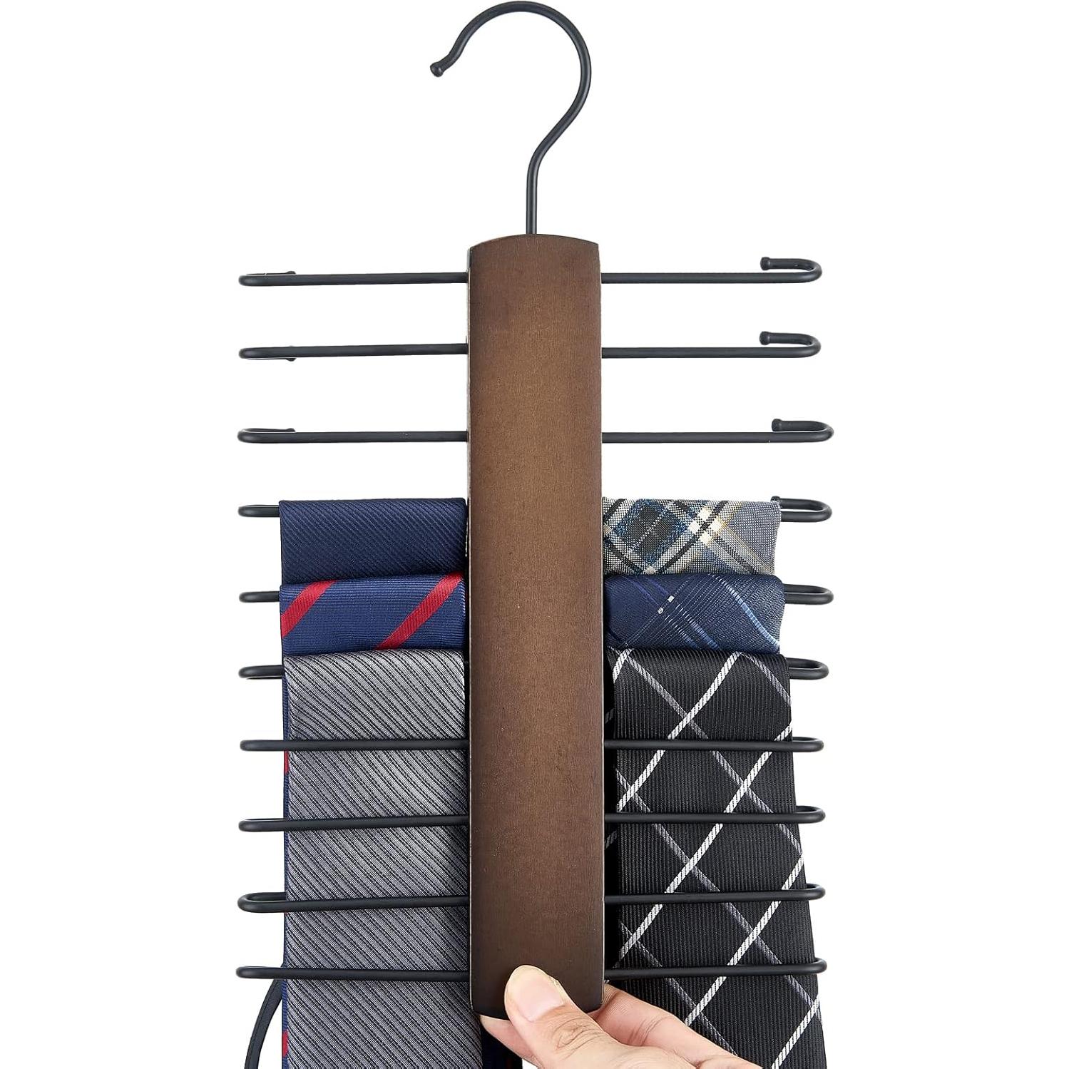 Organizador de Corbatas Mkono de Madera con 20 Ganchos Antideslizantes