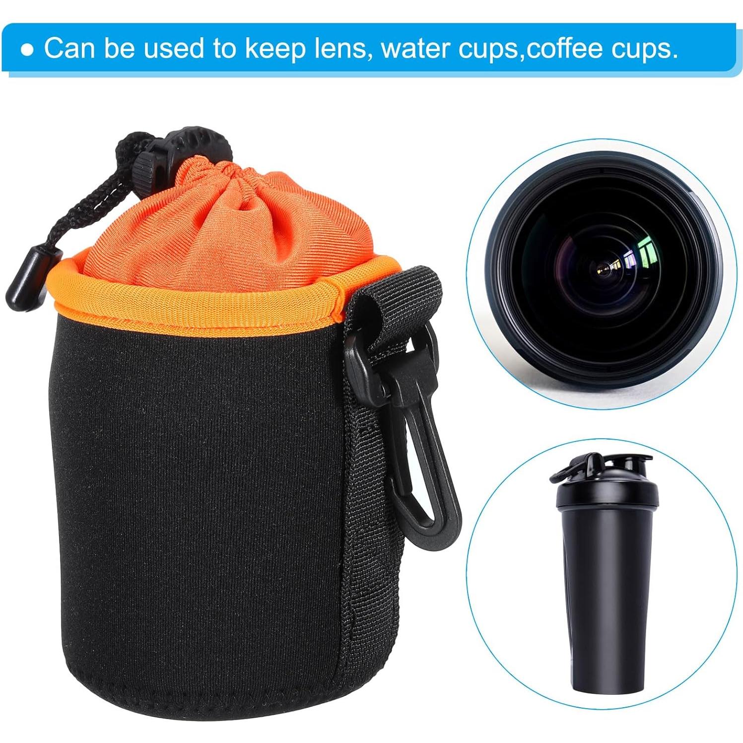 Bolsa de Lente de Neopreno PATIKIL 2 Pcs 75x100mm Negra/Naranja