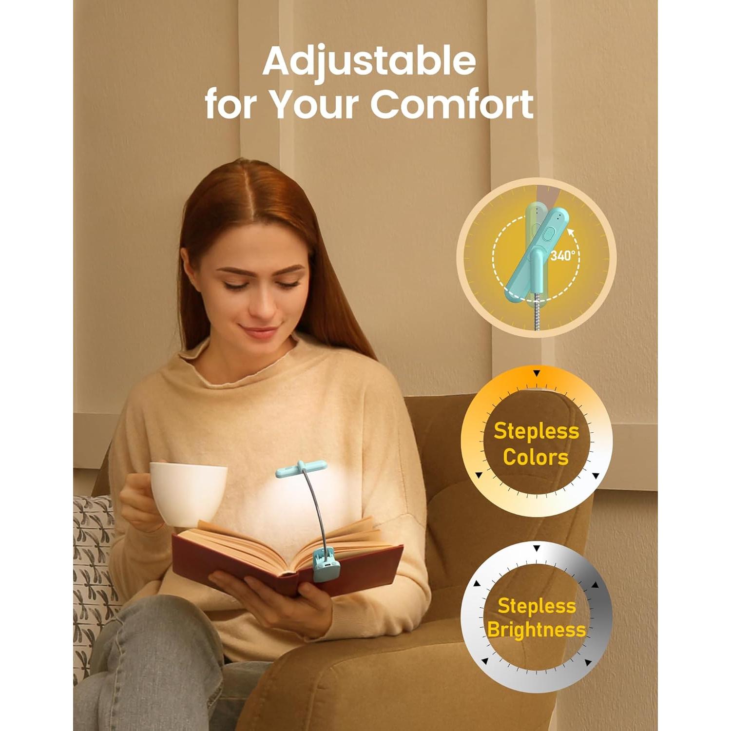 Luz de Libro Recargable Glocusent 22 LED Ajustable 100 Horas