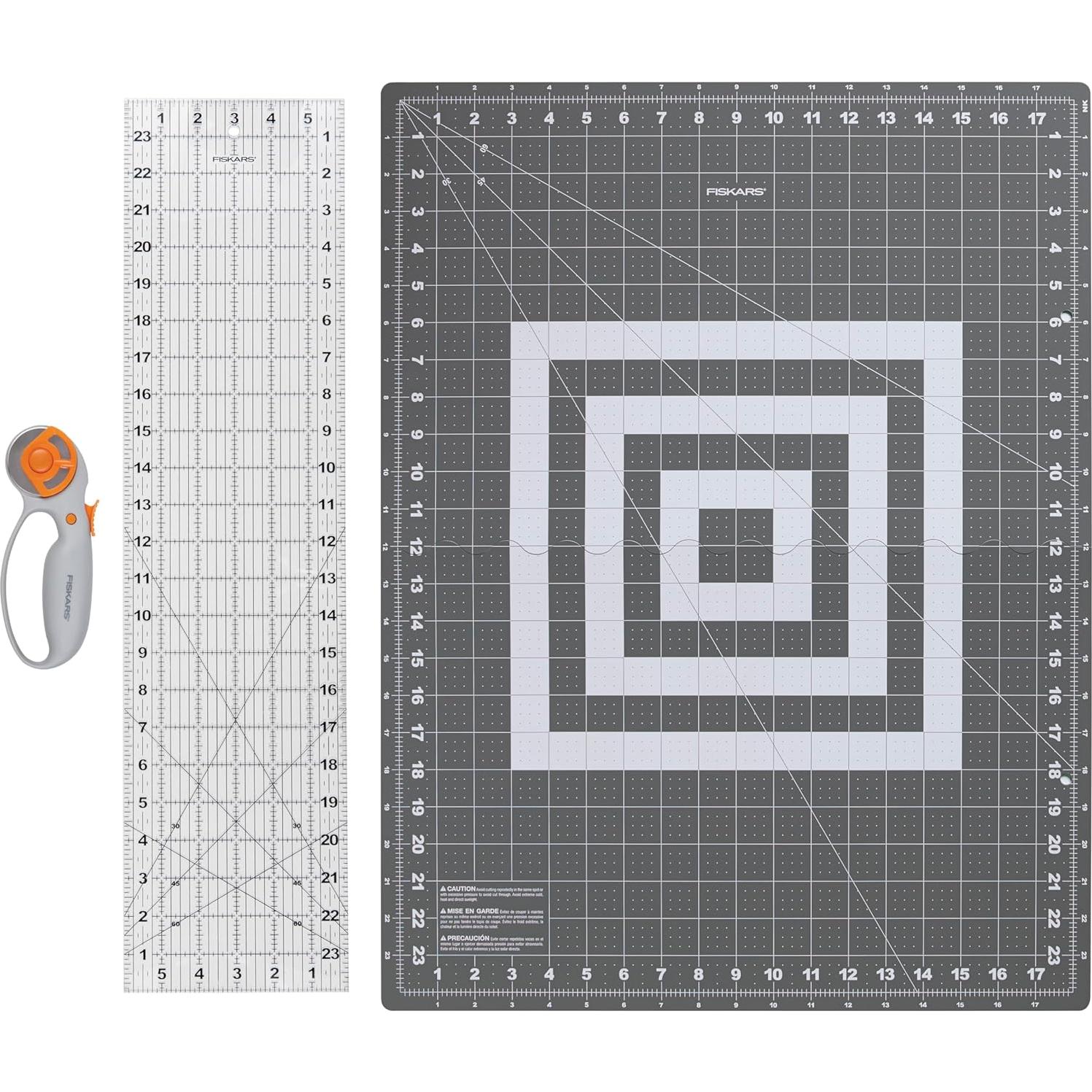 Conjunto Cortador Rotativo Fiskars 45mm + Almohadilla 45.7x61cm + Regla 15.2x61cm