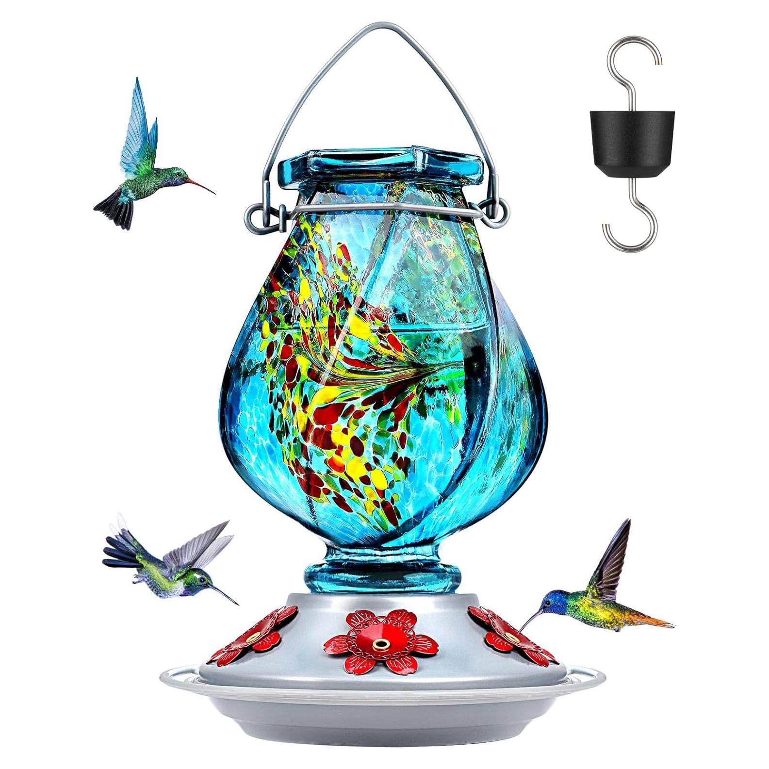 Alimentador de Colibrí BOLITE de Vidrio 620 ml Azul Colgante