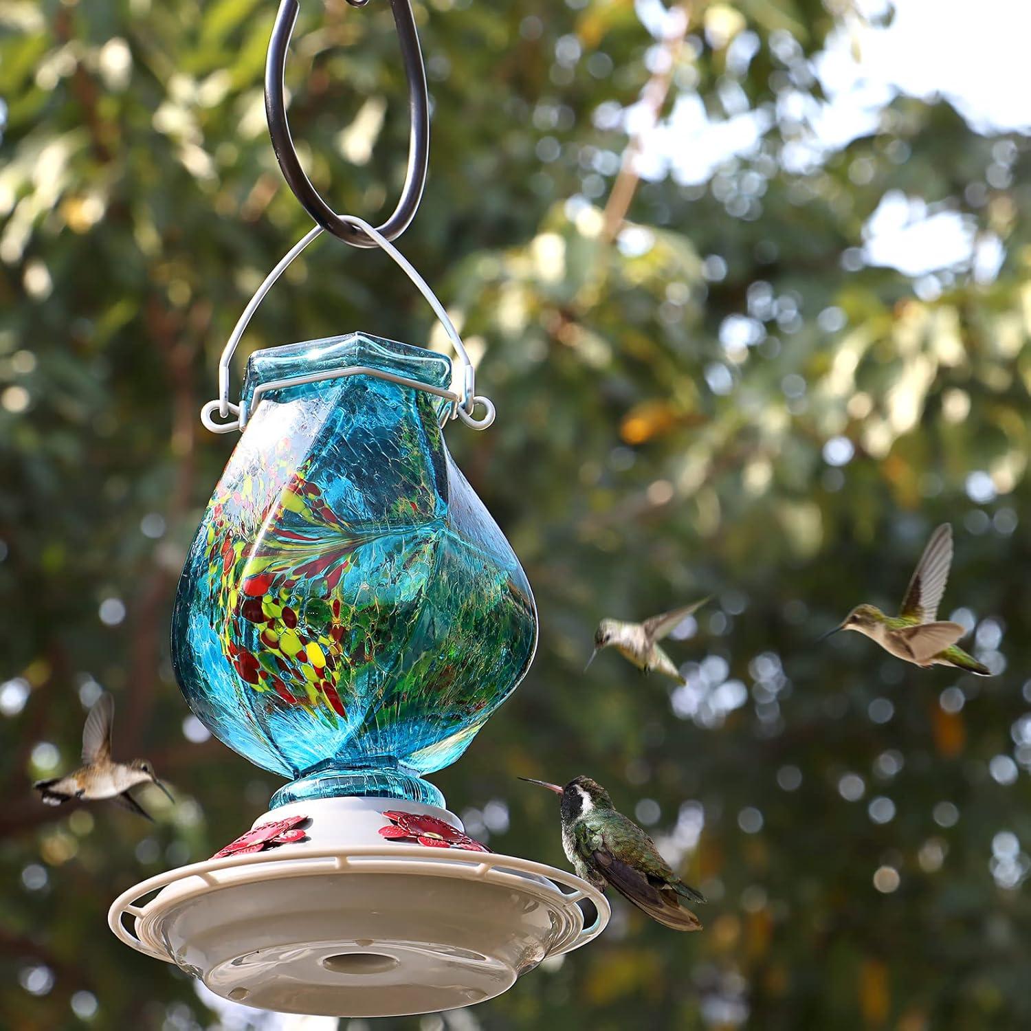 Alimentador de Colibrí BOLITE de Vidrio 620 ml Azul Colgante