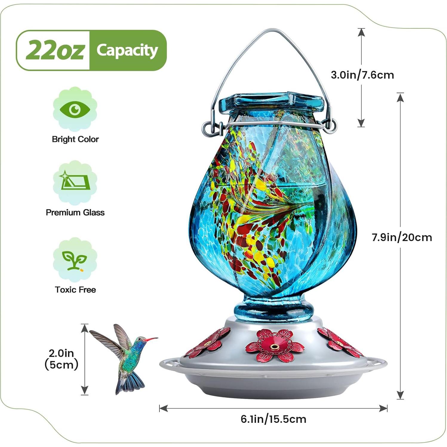 Alimentador de Colibrí BOLITE de Vidrio 620 ml Azul Colgante