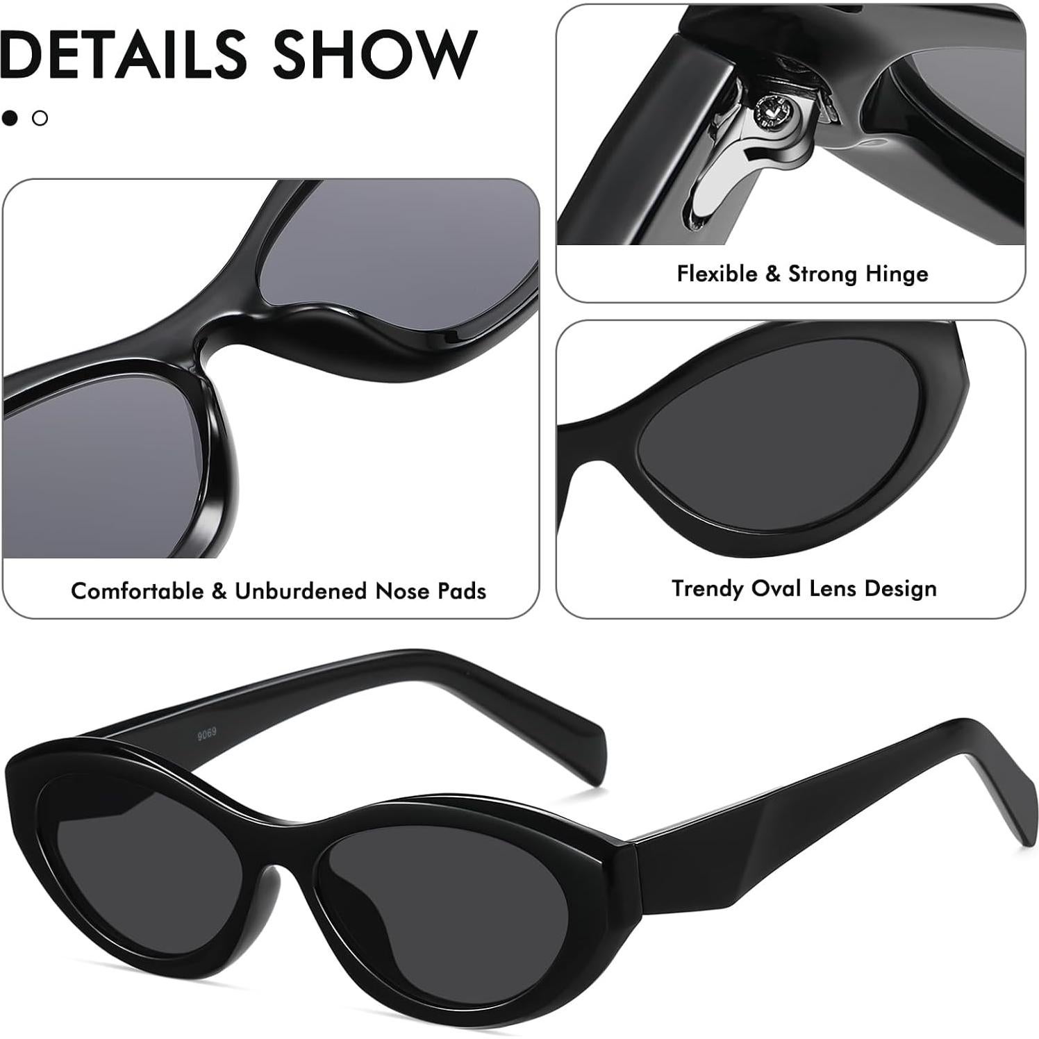 Gafas de sol ovaladas UV400 para mujer estilo retro