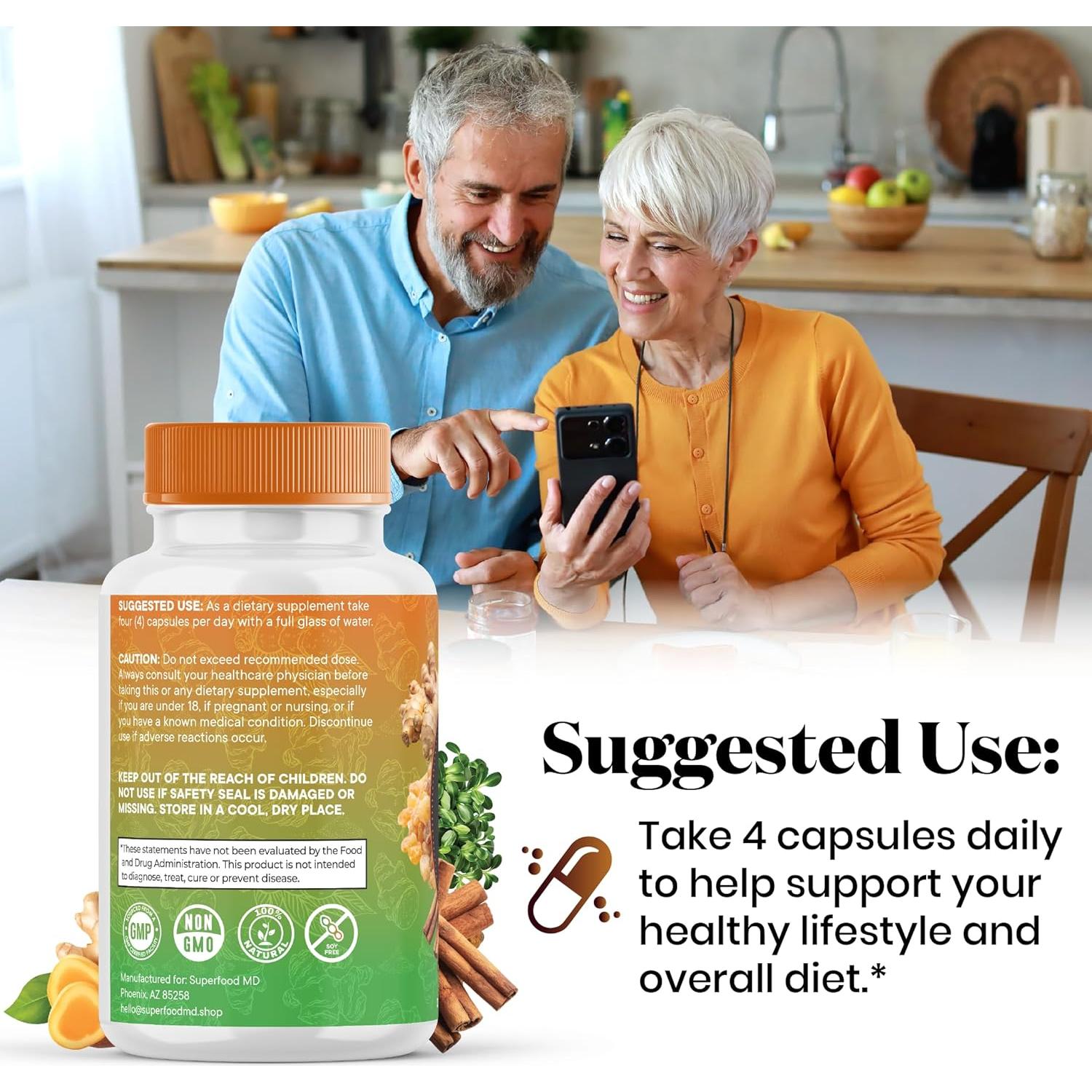 Suplemento Articular Superfood MD 240 Cápsulas Moringa Cúrcuma