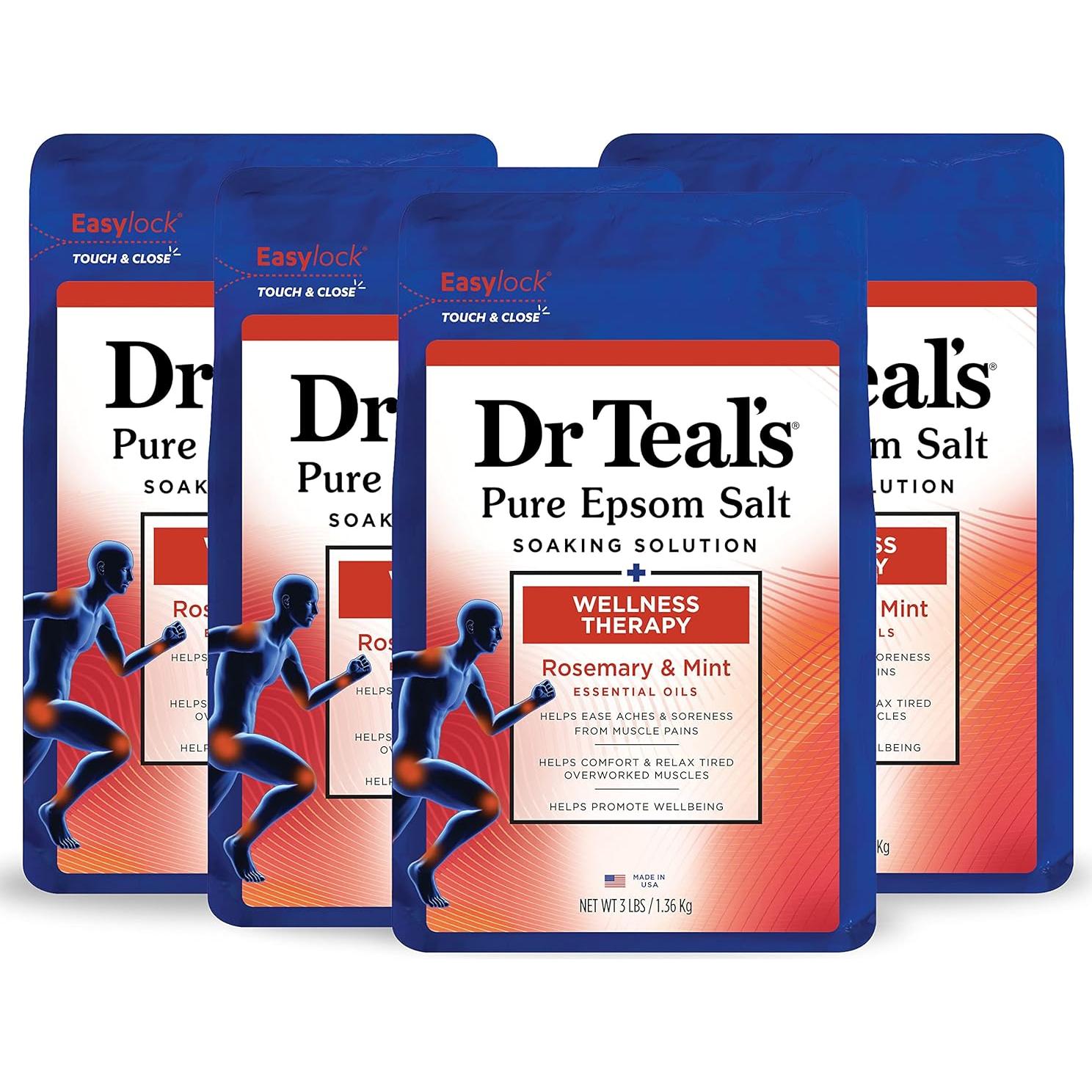 Baño de Sal Epsom Puro Dr Teal, 4x1008 ml Menta y Eucalipto