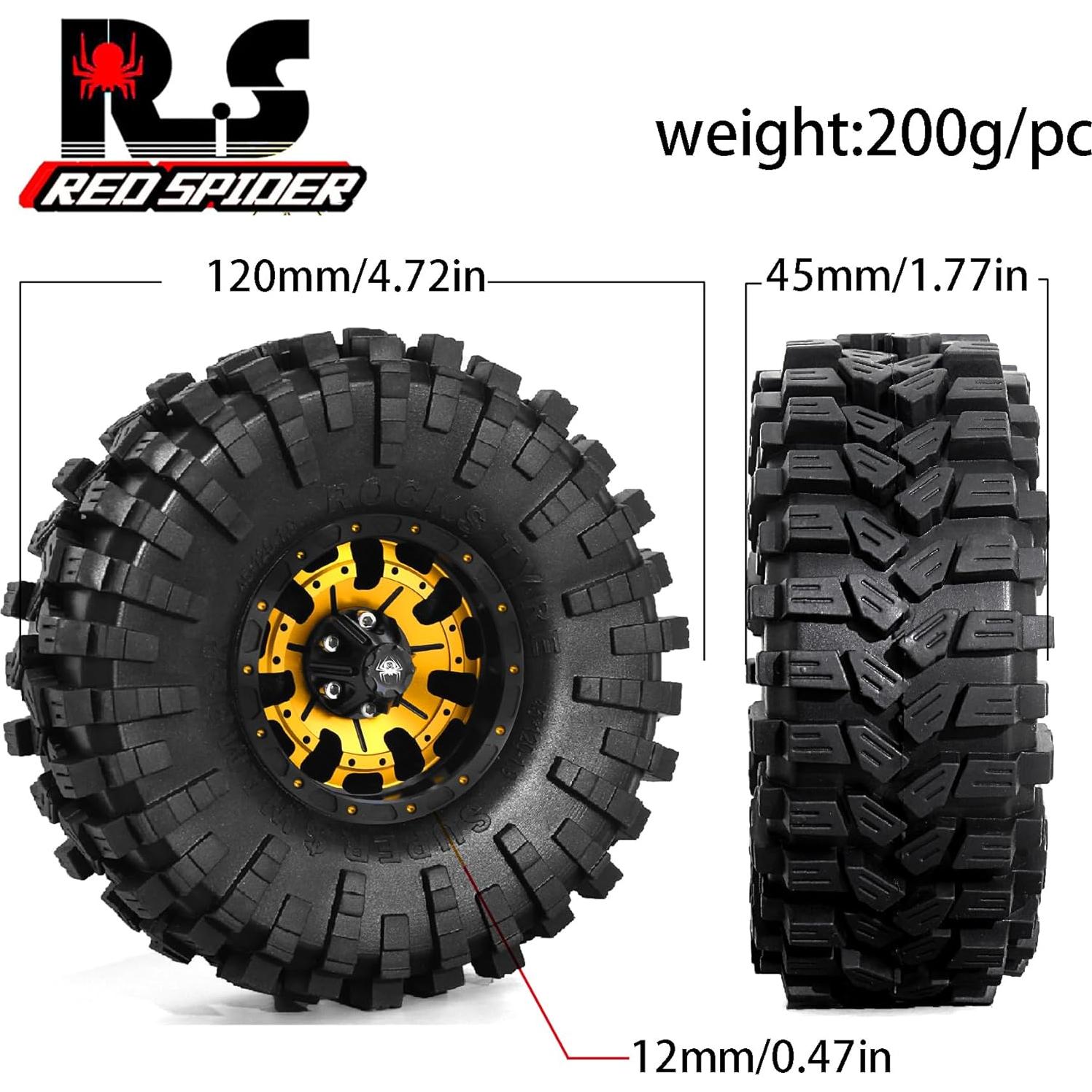 Ruedas y Neumáticos Beadlock 1.9 REDSPIDER para RC 1/10 Oro
