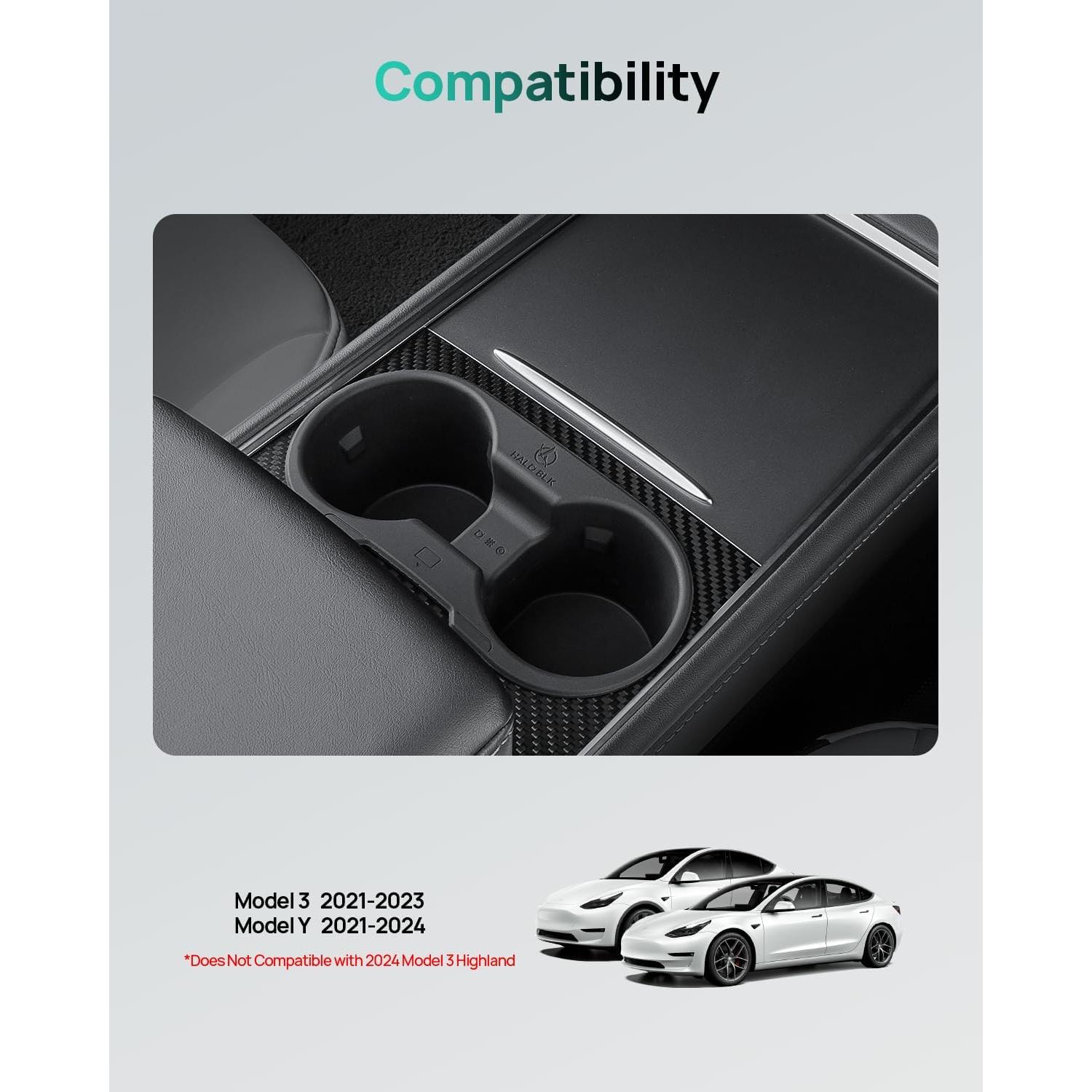 Inserto Portavasos HALOBLK para Tesla Model Y y 3 2021-2024