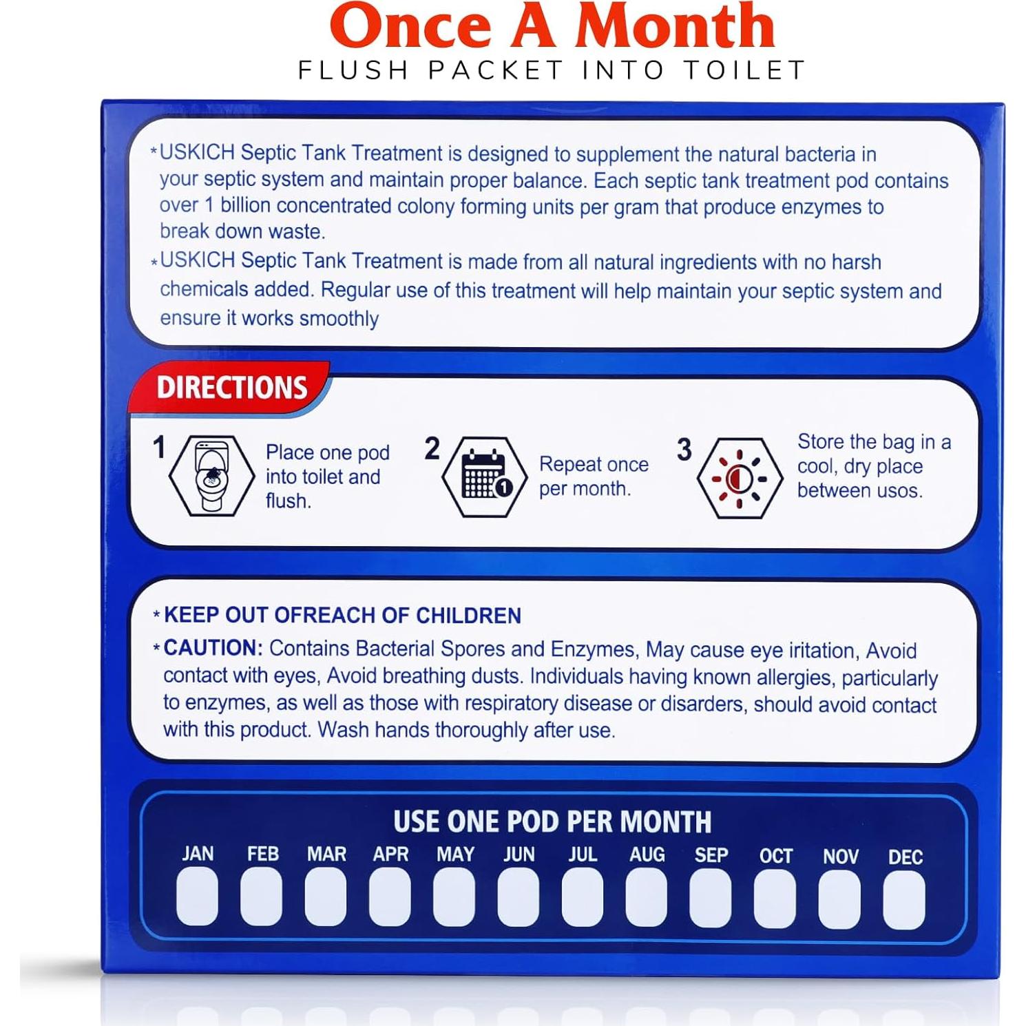 Tratamiento de Tanque Séptico USKICH - 12 Paquetes Bacterias Vivas