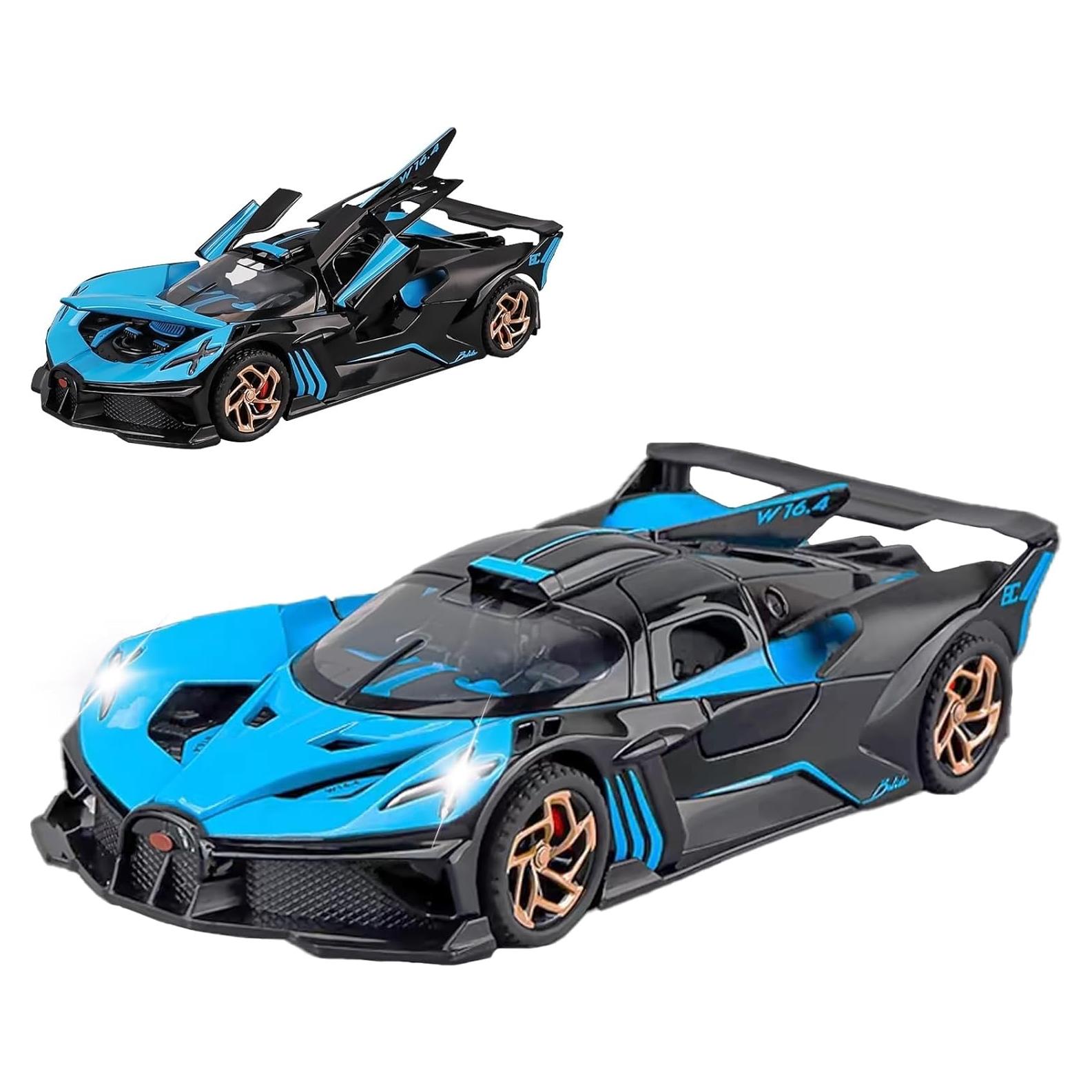 Toy Cars Compatible for Bugatti Bolide Cars Toy Model Car Alloy 1:32 Diecast Collect Car Toy with Lights and Music, Pull Back for Kids Boys Festival Gift（Blue）