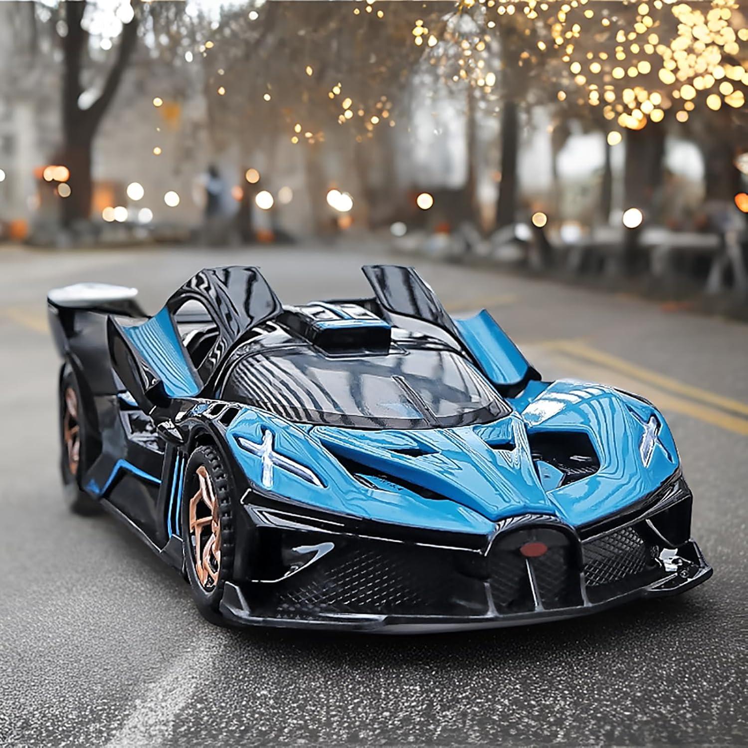 Toy Cars Compatible for Bugatti Bolide Cars Toy Model Car Alloy 1:32 Diecast Collect Car Toy with Lights and Music, Pull Back for Kids Boys Festival Gift（Blue）