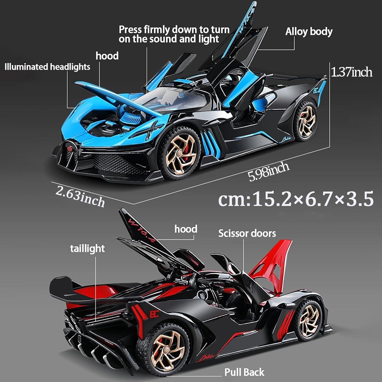 Toy Cars Compatible for Bugatti Bolide Cars Toy Model Car Alloy 1:32 Diecast Collect Car Toy with Lights and Music, Pull Back for Kids Boys Festival Gift（Blue）