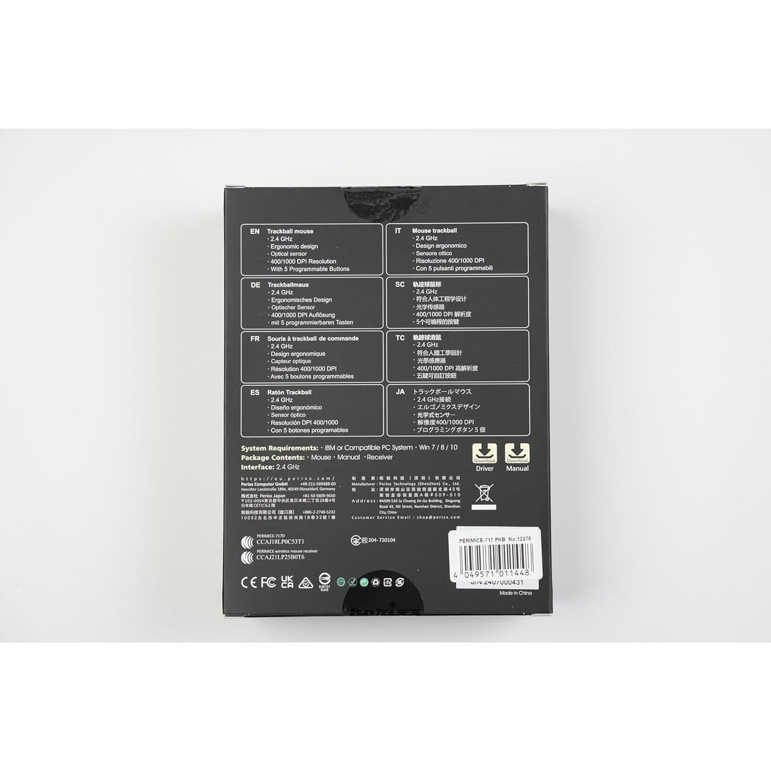 Perixx11568 Perimice-717 Wireless Trackball Mouse, Build-in 1.34 Inch Trackball with Pointing Feature, 5 Programmable Buttons, 2 DPI Level, Black