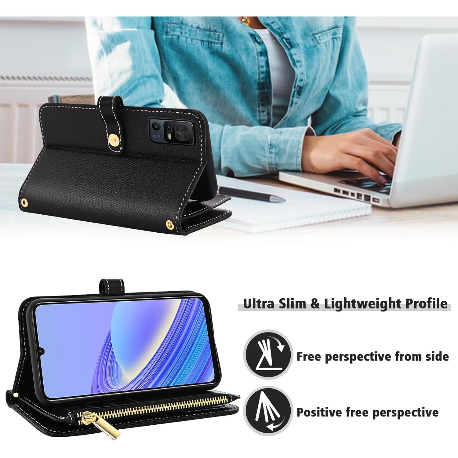 Funda Billetera Furiet para TCL 40 SE - Cuero PU Negro