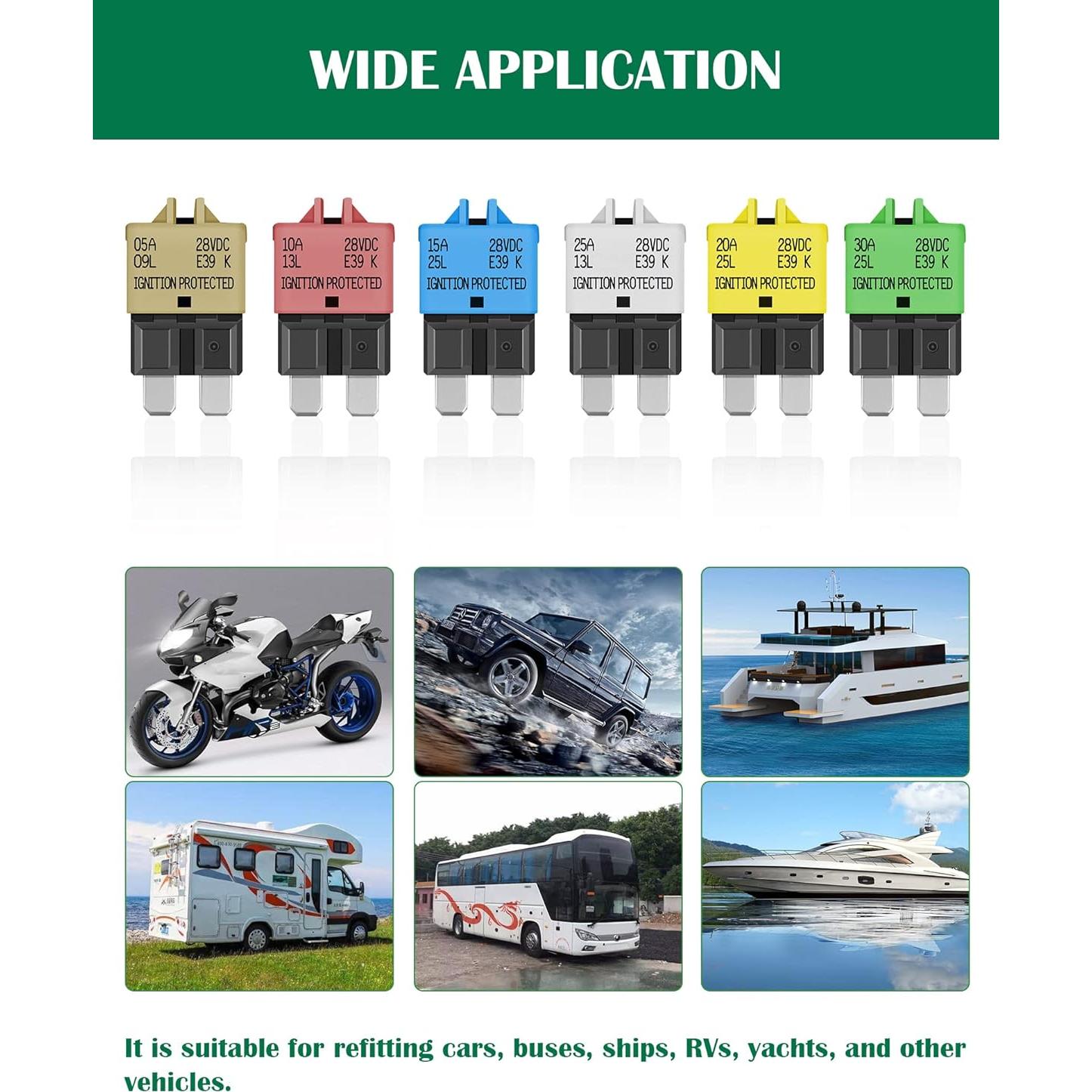 Kit de Fusibles Manual Resettable LENKRAD 5A a 30A para Automóvil