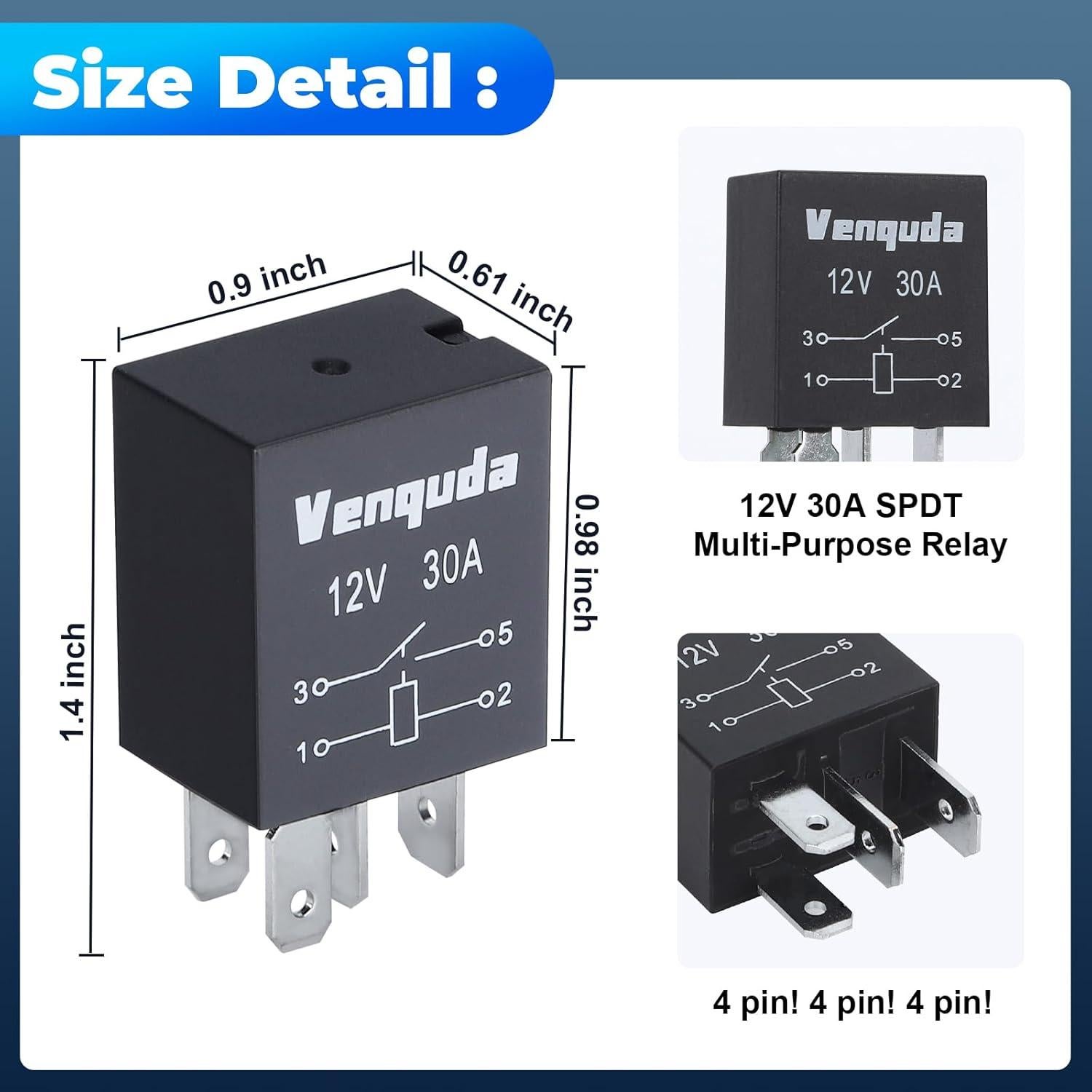 Relé 4 Pines 12V 30A Zhenbaoshop Universal Multiusos