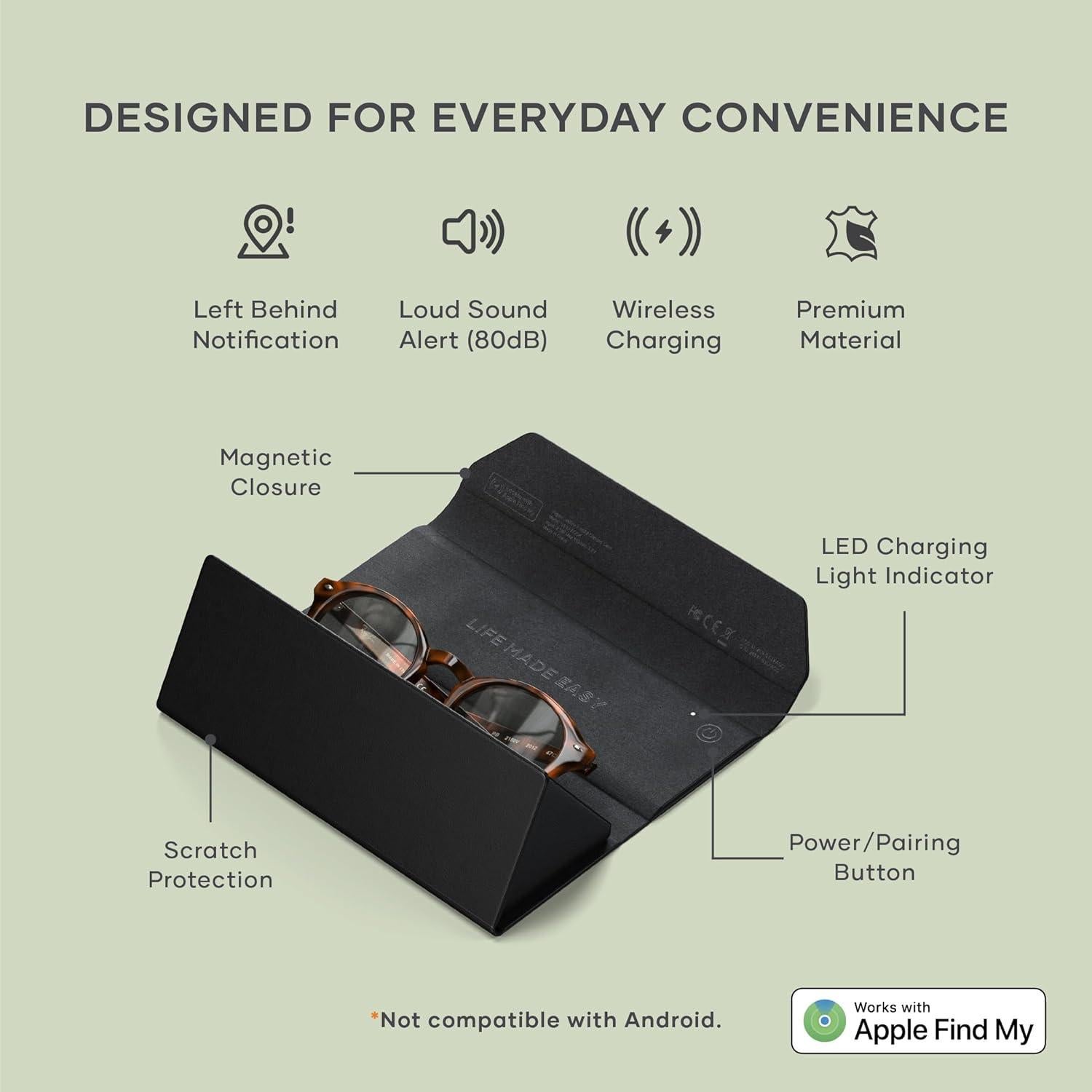 Estuche para Gafas Inteligentes Satechi FindAll - Negro, Plegable, Inalámbrico