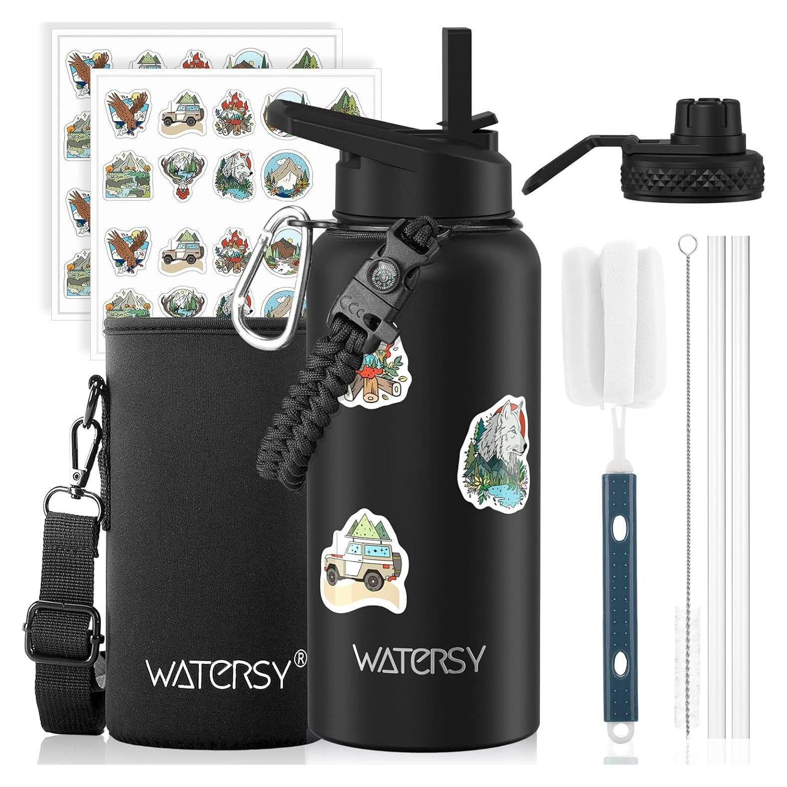 Botella de Agua Aislada 32oz WATERSY Acero Inoxidable Negro