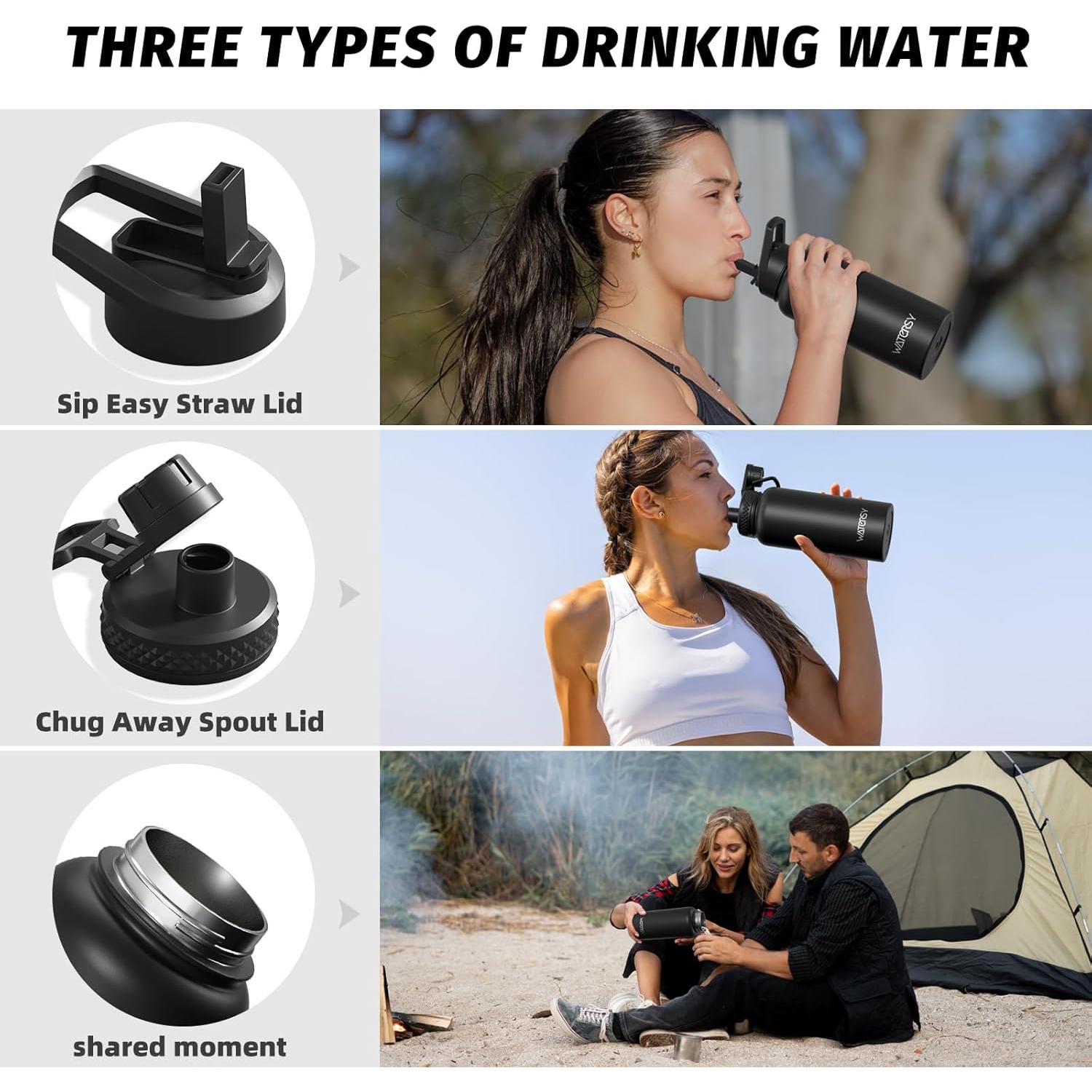 Botella de Agua Aislada 32oz WATERSY Acero Inoxidable Negro