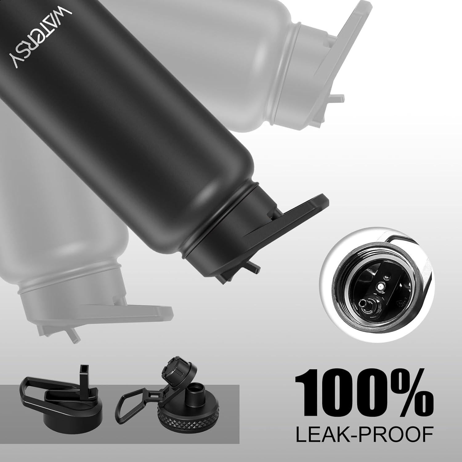 Botella de Agua Aislada 32oz WATERSY Acero Inoxidable Negro