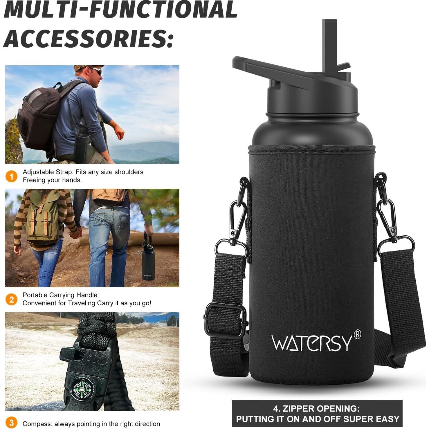 Botella de Agua Aislada 32oz WATERSY Acero Inoxidable Negro