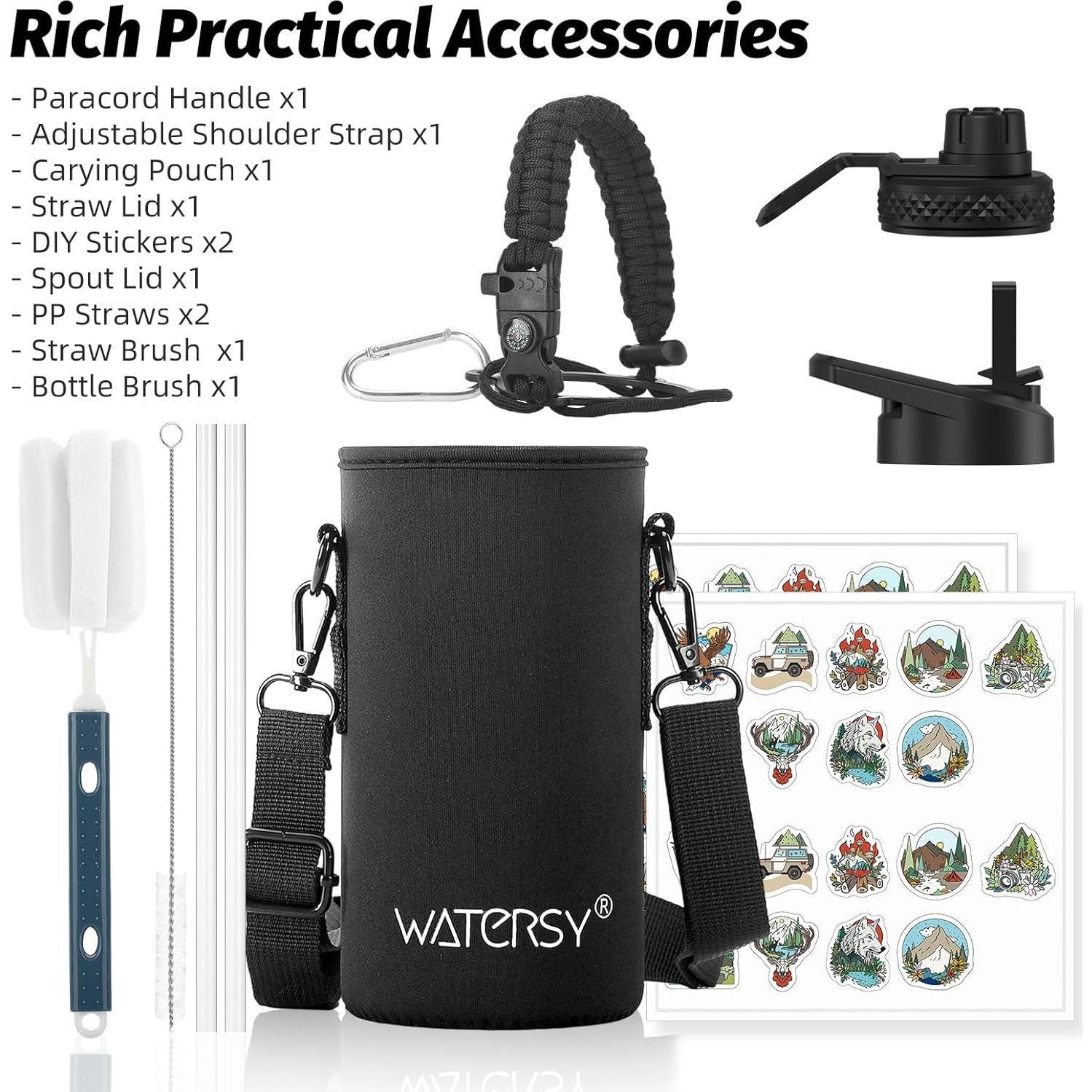 Botella de Agua Aislada 32oz WATERSY Acero Inoxidable Negro