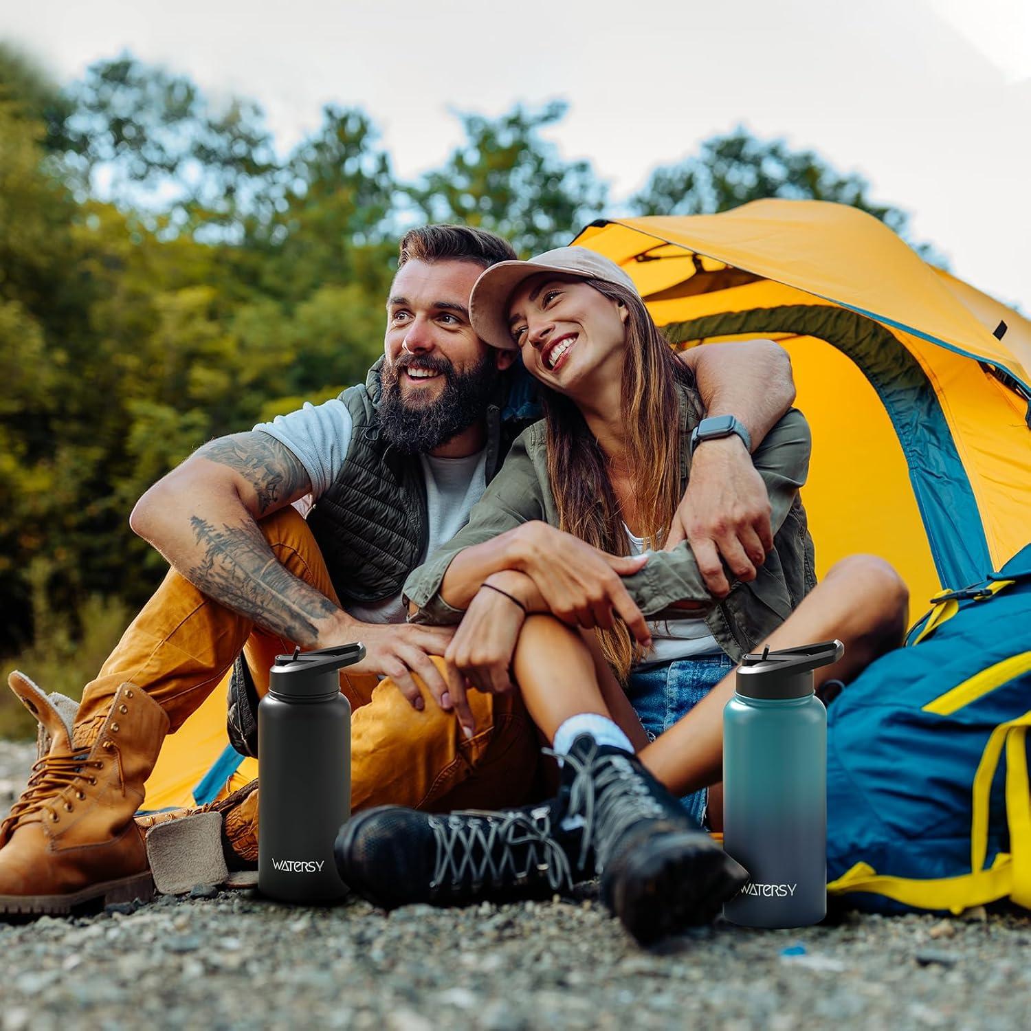 Botella de Agua Aislada 32oz WATERSY Acero Inoxidable Negro