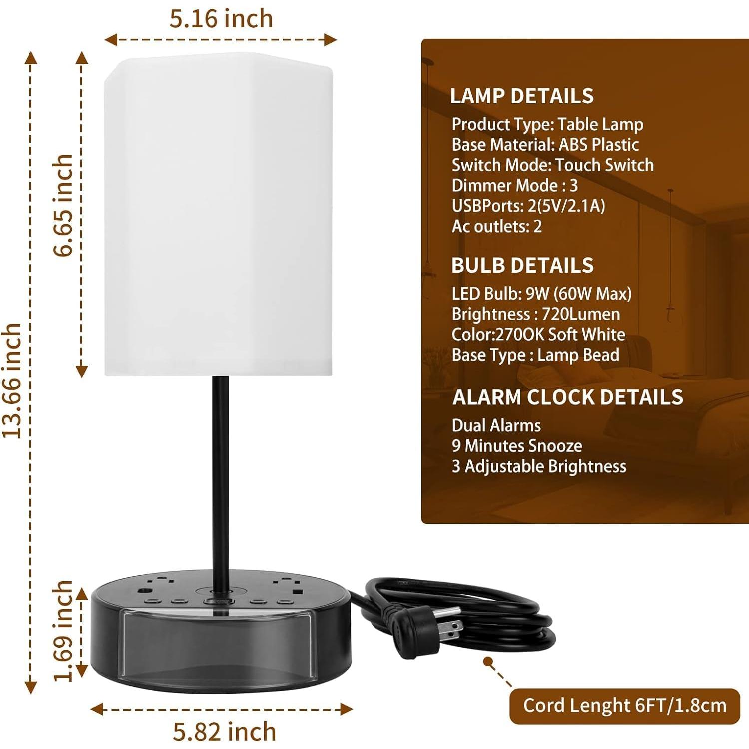 Reloj Despertador ELMWAY con Cargador USB y Enchufes 15 cm