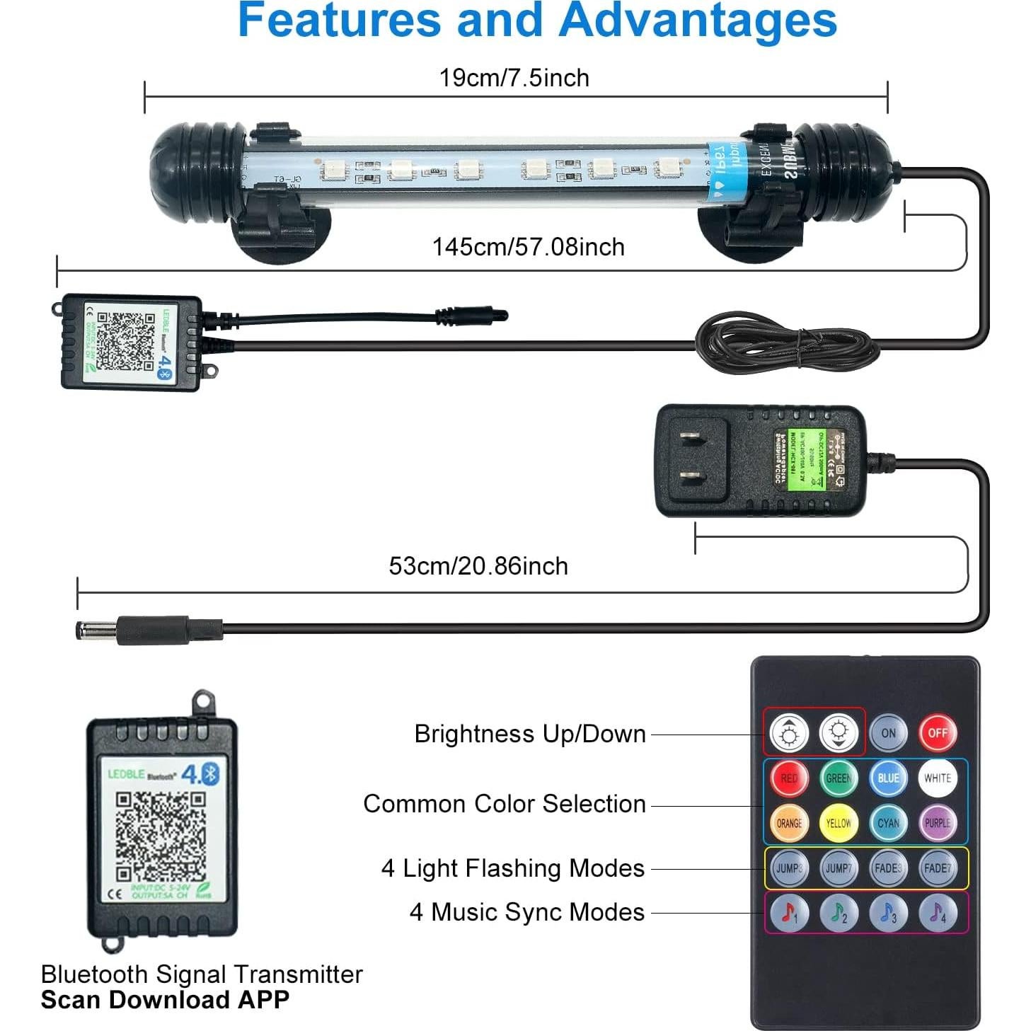 Luz LED para Acuario VARMHUS 19 cm con Control Remoto y APP