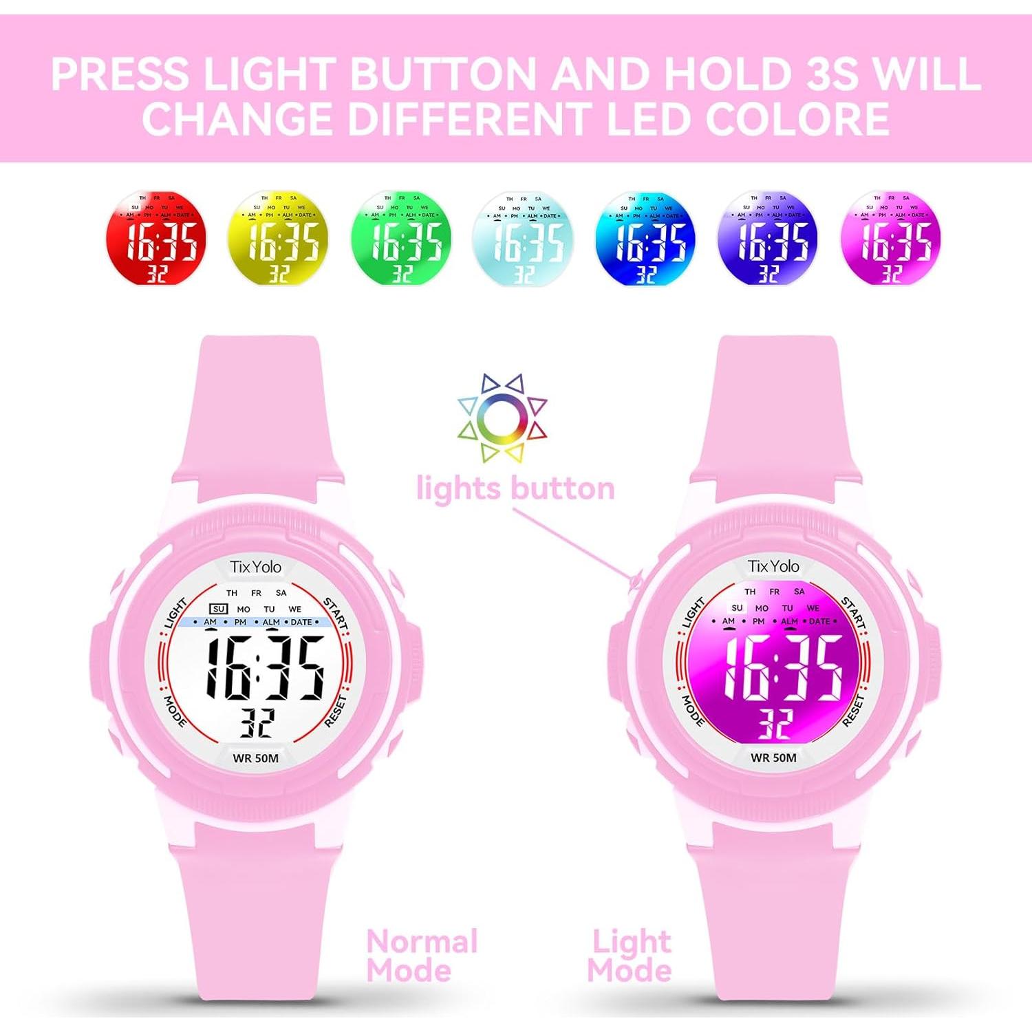 Reloj Digital Infantil TixYolo 50M Impermeable 7 Colores