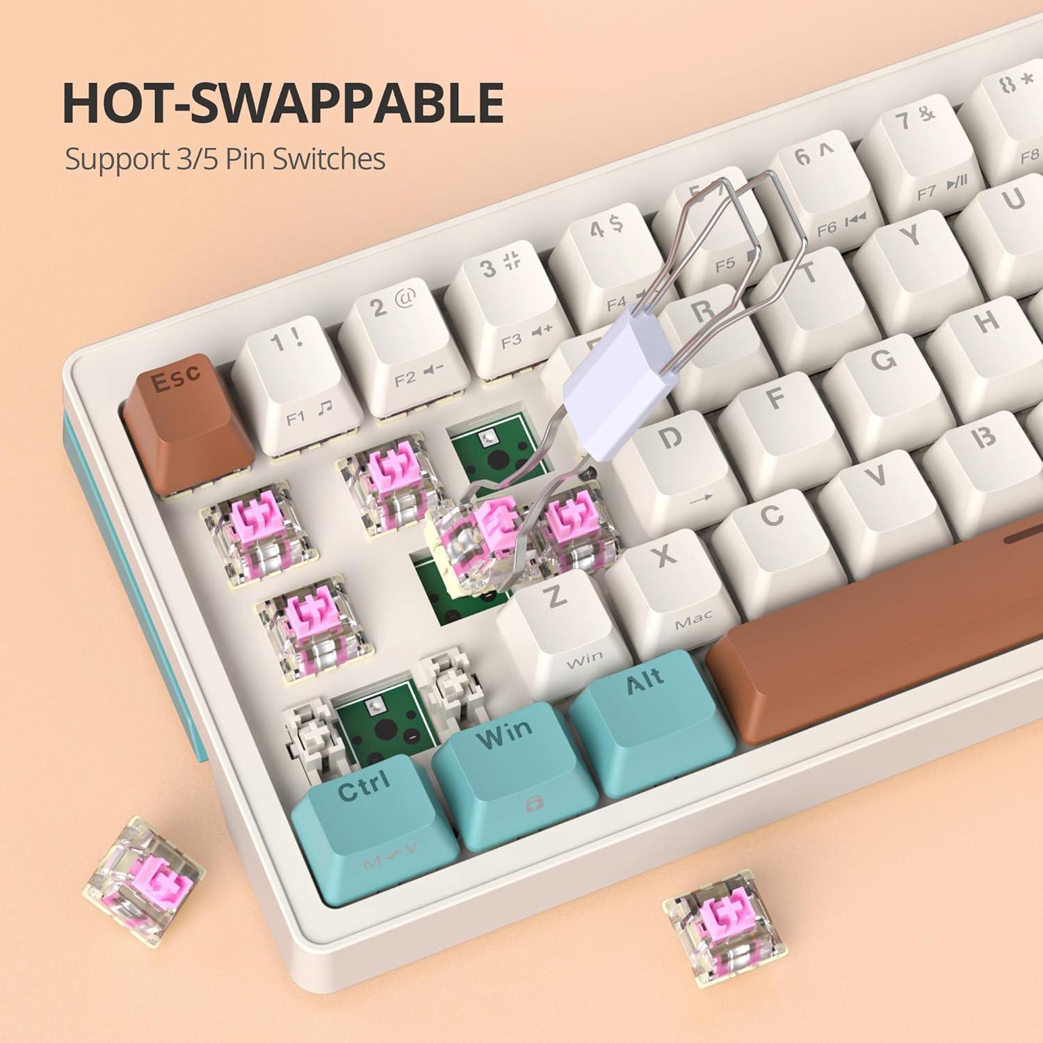 Teclado mecánico Guffercty 65% Hot-Swappable RGB 68 teclas