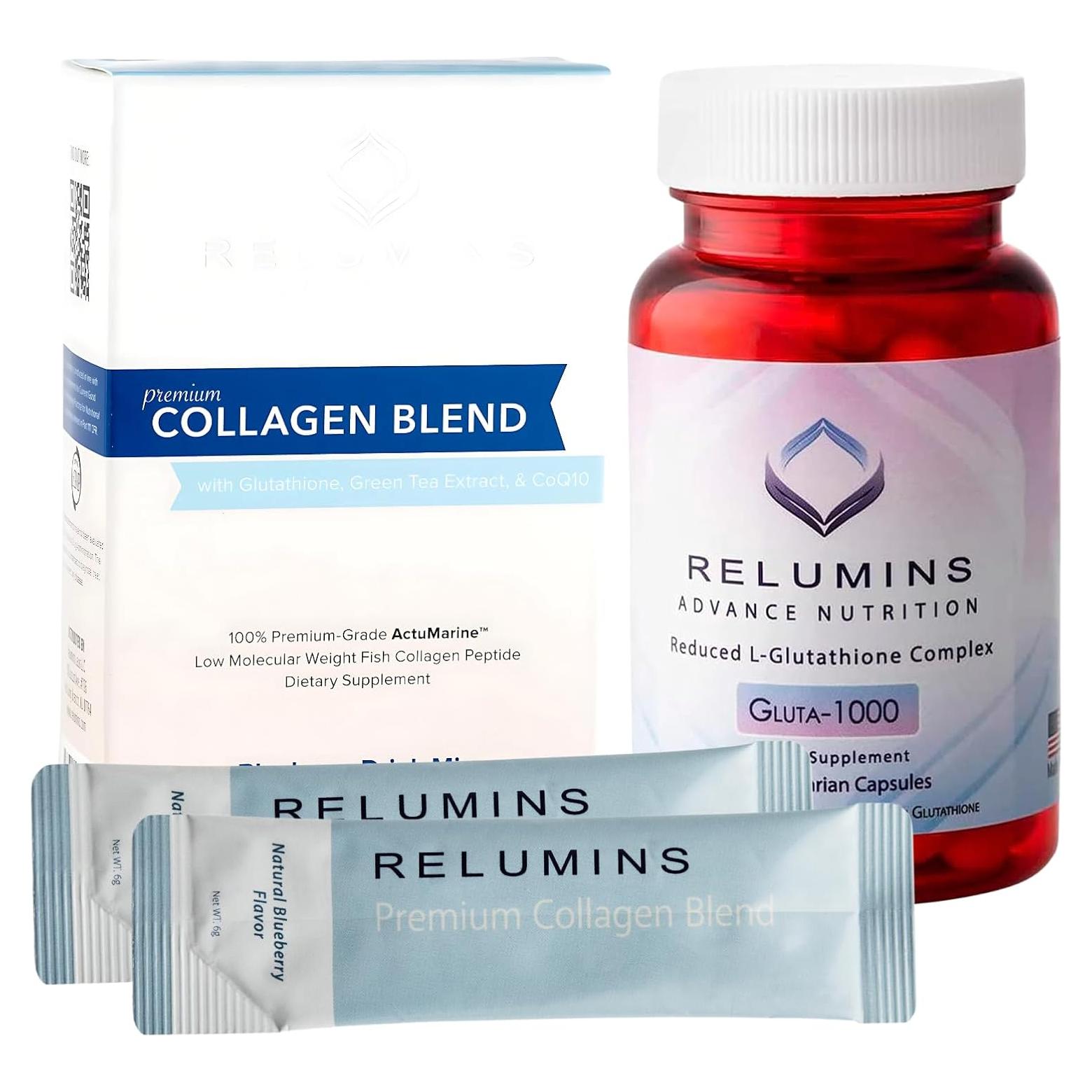 Paquete Colágeno Marino y Gluta-1000 Relumins - 10 Sobres + 60 Cápsulas