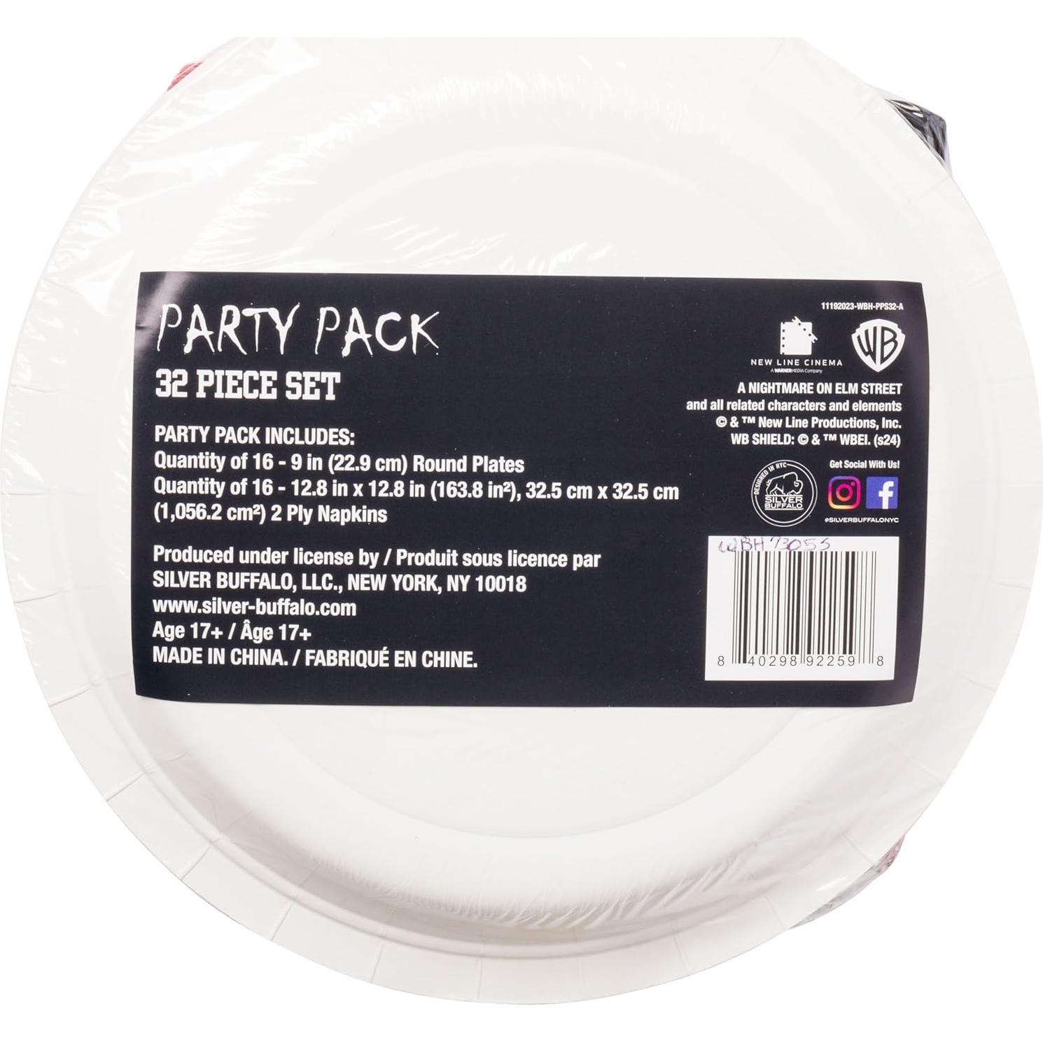 Paquete Fiesta Freddy Krueger 32 Piezas Platos y Servilletas