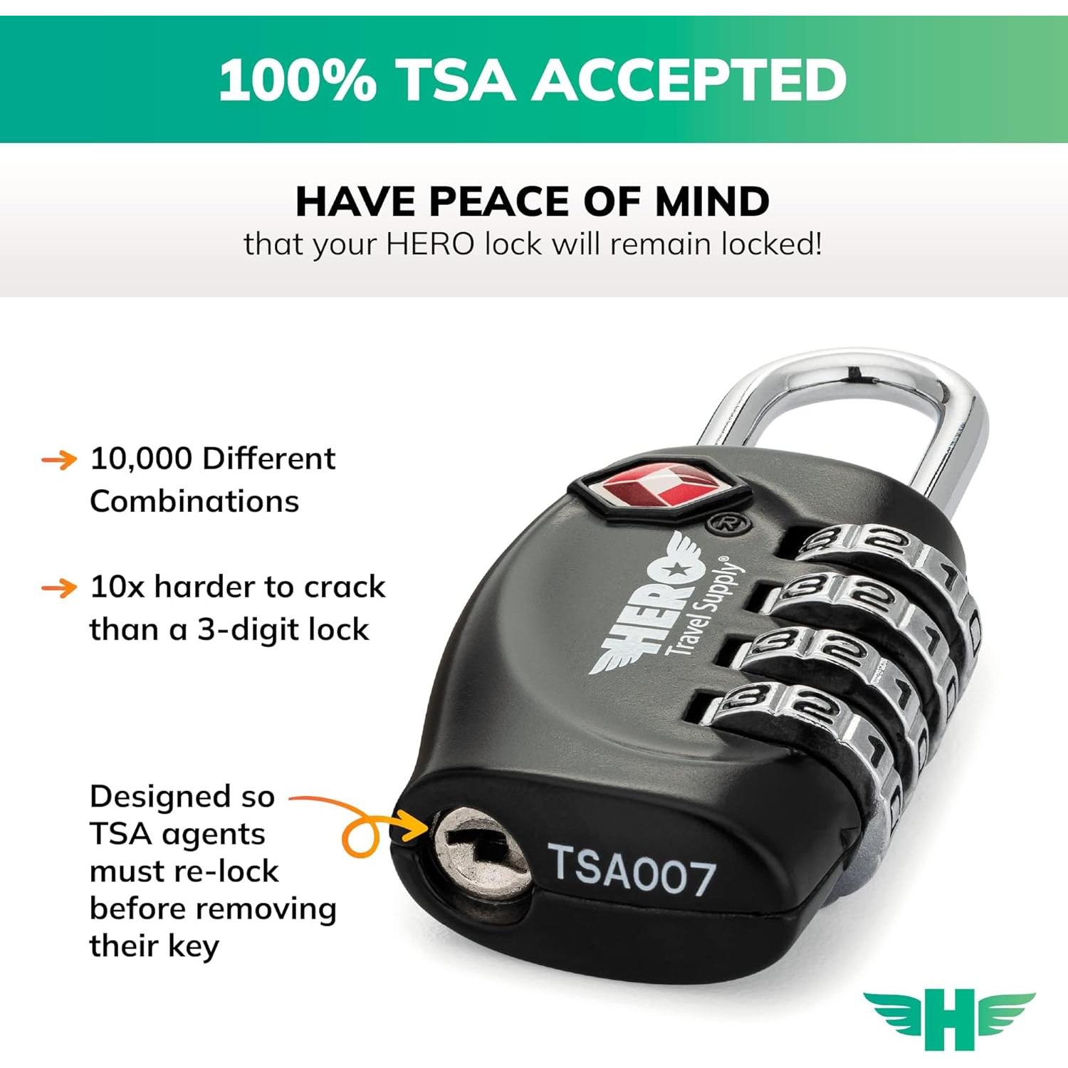 Candado de Equipaje Hero - Paquete de 2, Combinación TSA 4 Dígitos