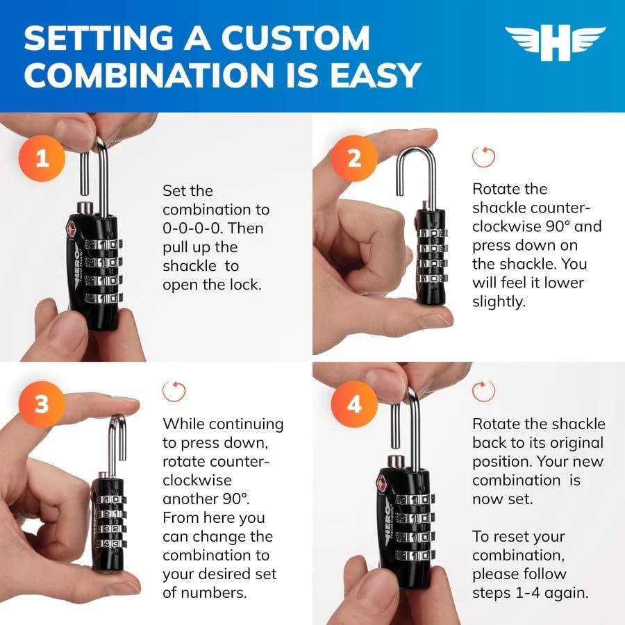 Candado de Equipaje Hero - Paquete de 2, Combinación TSA 4 Dígitos